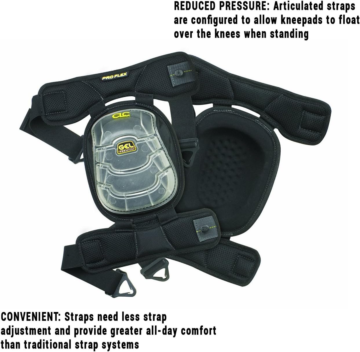 CLC Custom Leathercraft 378 Gel-Tek Stabili-Cap Multi-Surface Articulated Kneepads, Black