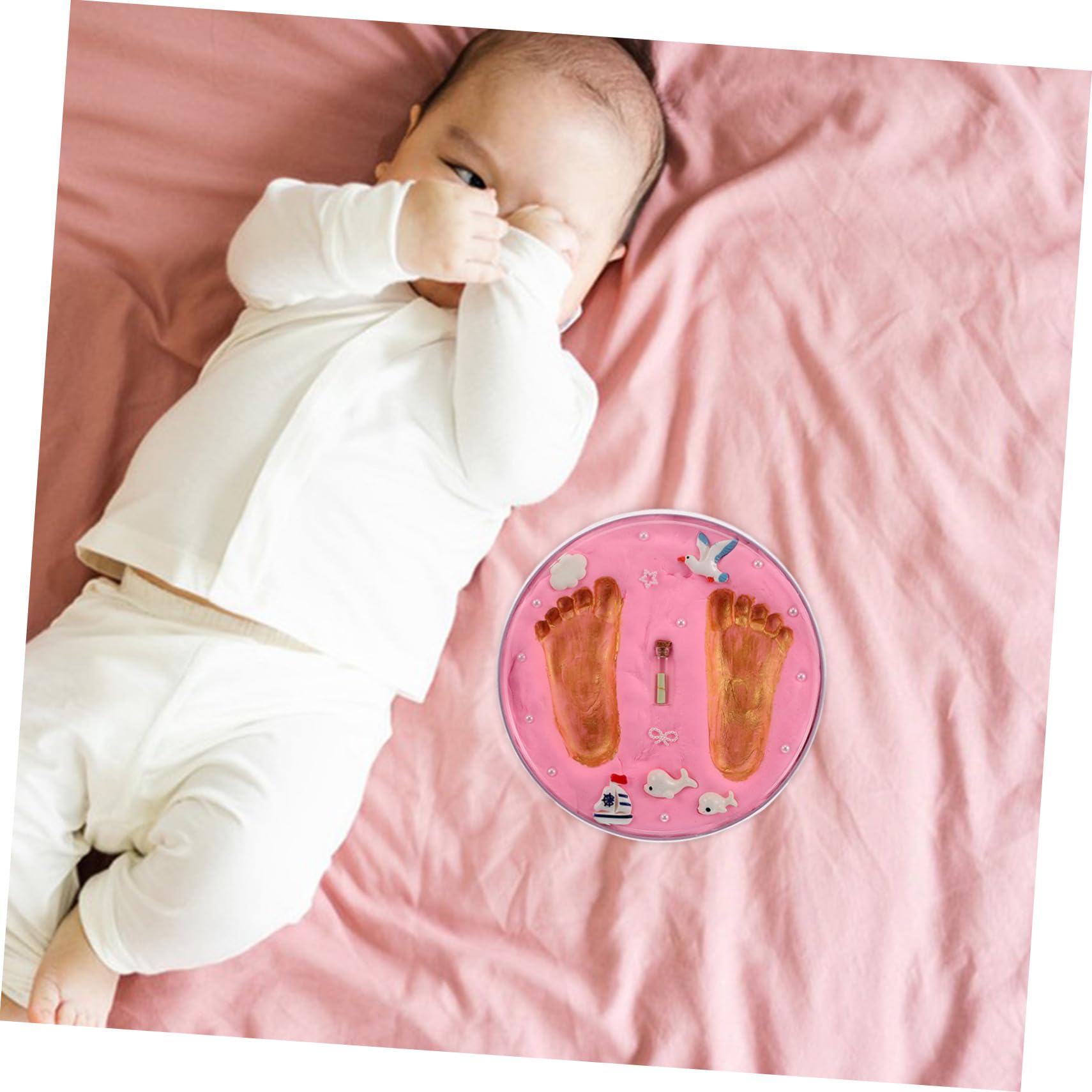 Toddmomy Kit de Huellas de Manos para Ñiño Recién Nacido, Marco de Recuerdo Rosa, Impresión Clara y Duradera, Adecuado para Baby Shower y 100 Días