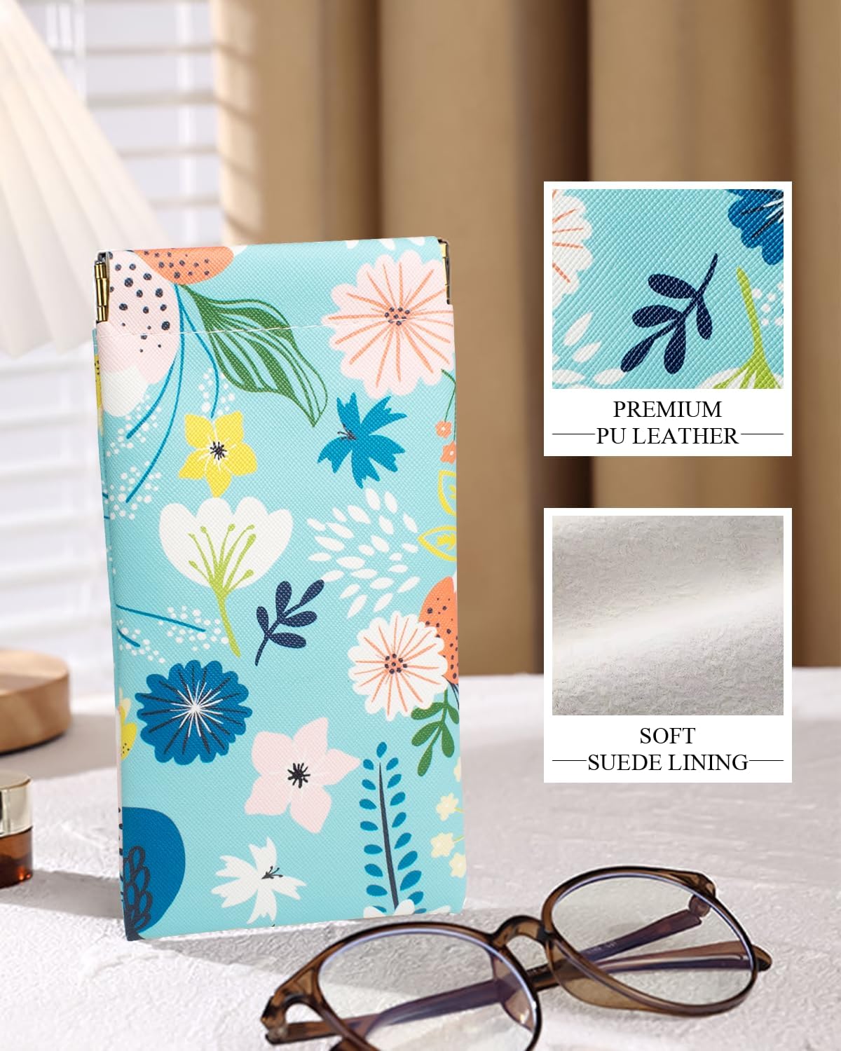 4 Pcs Squeeze Top Sunglass Case with Cleaning Cloth, Soft Leather Eyeglass Case Portable Sunglasses Pouch - Image 5