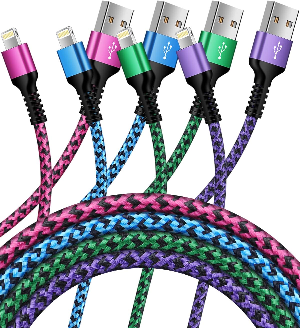 3FT | 4Pcs USB Lightning Cable, Apple MFI Certified iPhone Charger Wire Fast Charging Power Cord Compatible with iPhone 14 13 12 11 Pro Max, SE, XS, XR, X, 8 Plus, 7, Pad Air, Colored Braided Chords