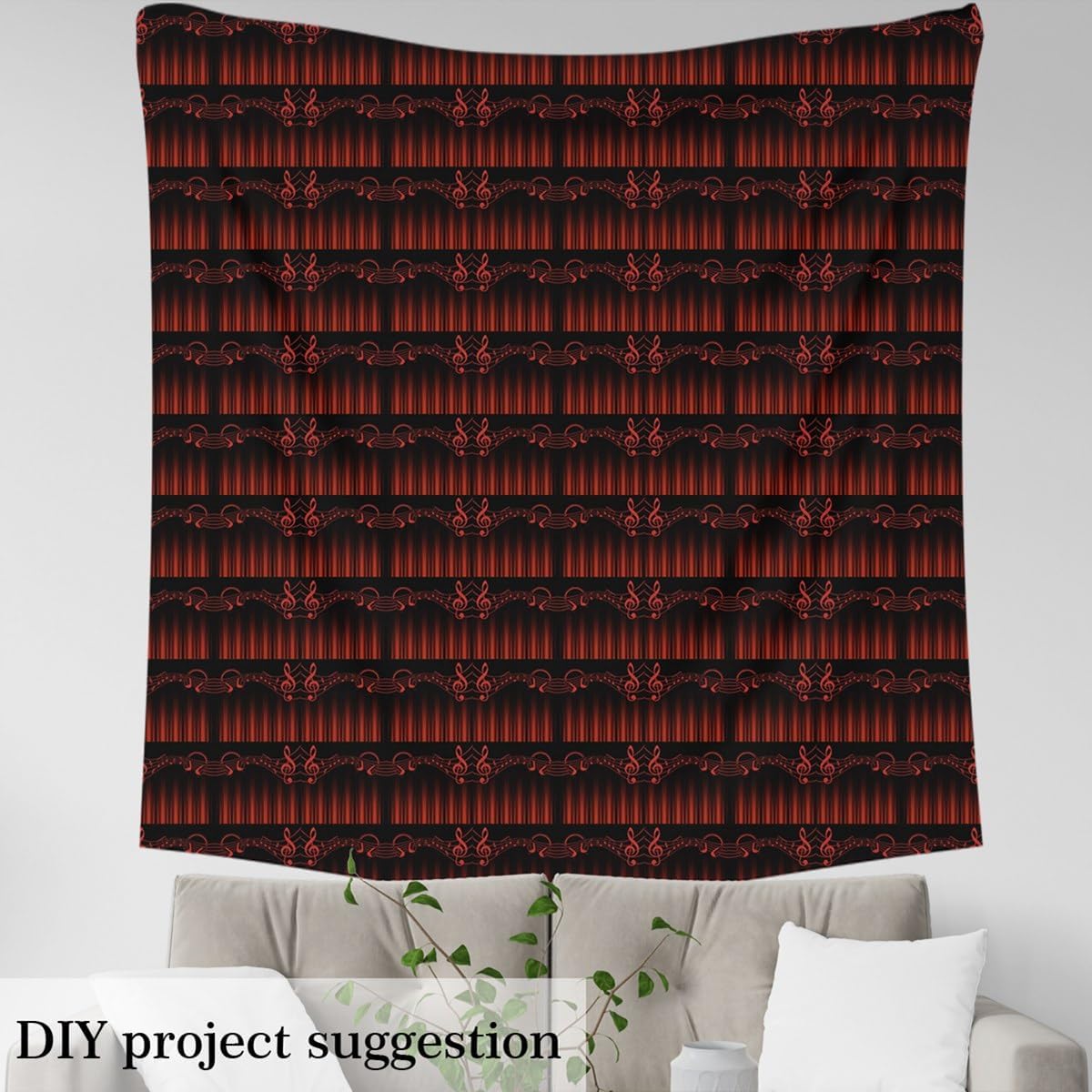 Feelyou Abstract Ombre Fabric by The Yard 3 Yards Red and Black Musical Soft Flannel Decorative Fabric Music Geometric Upholstery Fabric for Chairs Striped DIY Reupholstery Fabric