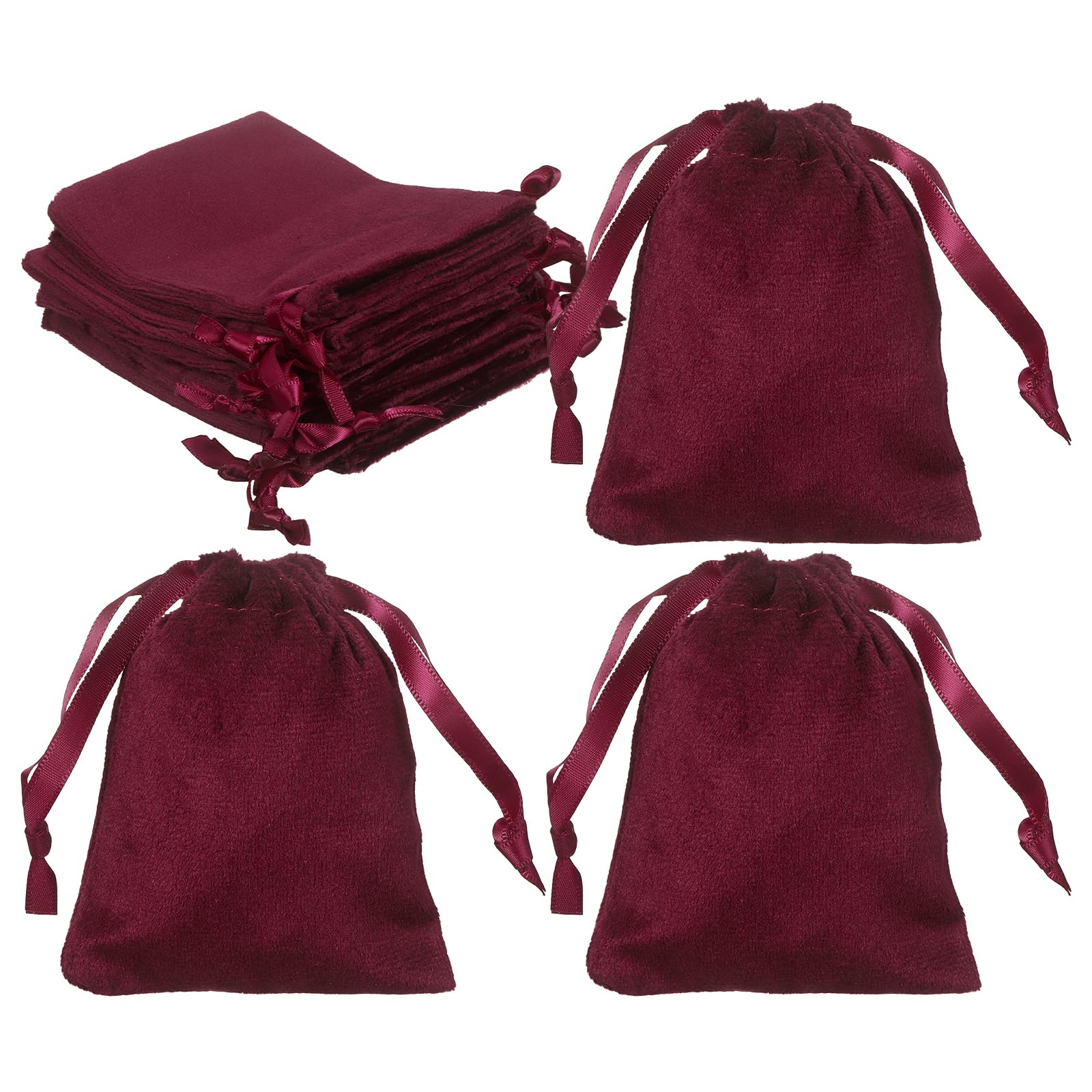 sourcing map 20Pcs Velvet Drawstring Bags, 8 x 10cm Small Jewelry Pouches, Velvet Gift Bags with Drawstrings for Earrings, Rings, Wedding Favors, Party Favors, Storage, Burgundy