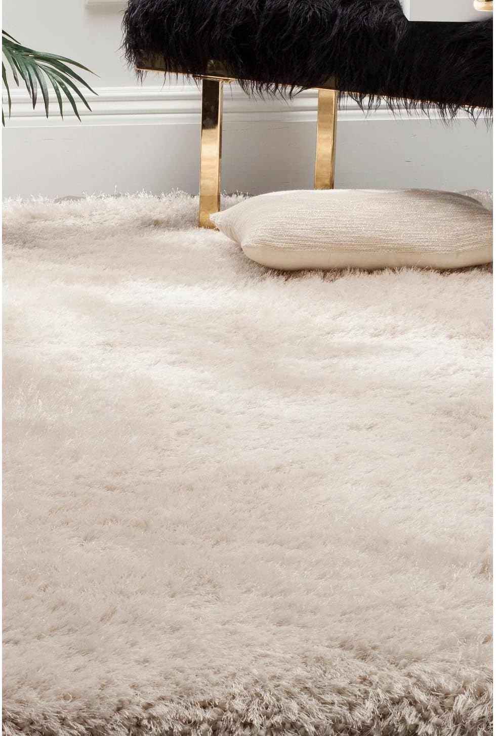 SAFAVIEH Luxe Shag Collection 3' x 5' Ivory SGX160A Handmade Glam 3.2-inch Extra Thick Area Rug