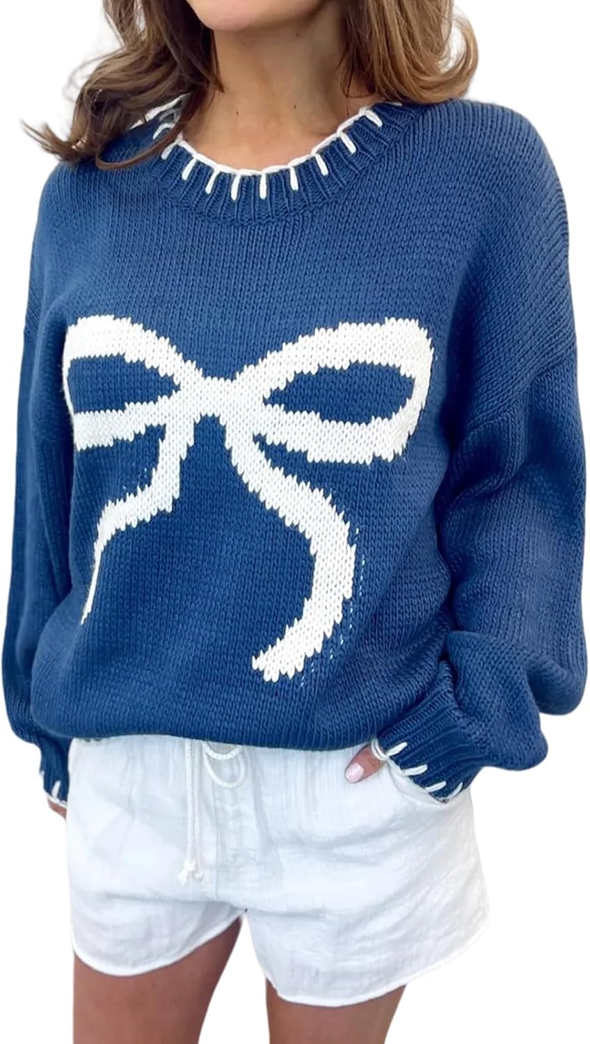 Cute Pink Sweaters For Women Women's Cute Bow Sweater Crewneck