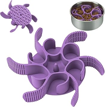 Anipaw Dog Slow Feeder Bowls Silicone Spiral Pet Food Feeder Insert to Slow Down Eating for Large Medium Small Breed Dogs Perfect with Stainless Steel Glass Ceramic Pet Bowls Purple