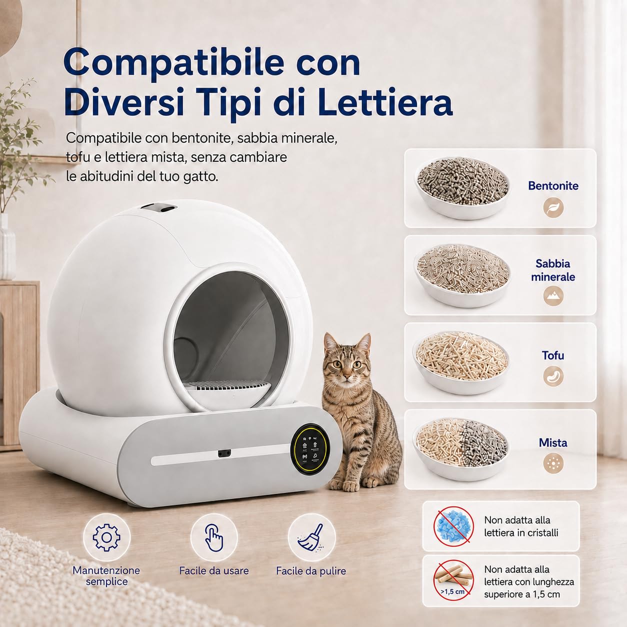 Lettiera Gatto Autopulente XXL 65L con Cassetto Rifiuti 9L, Lettiera Automatica per Più Gatti con Controllo App, Sistema Antiodore Ionico e Monitoraggio Salute, per Gatti da 1 a 8 kg (A)
