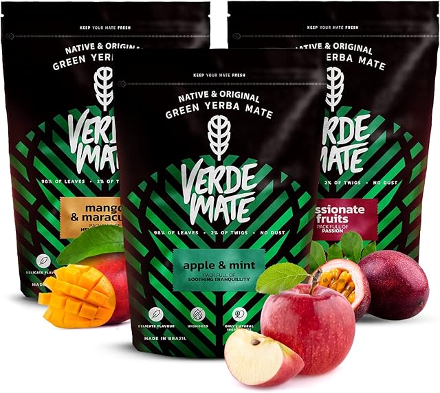 Fruity yerba mate set | Yerba mate with fruits | Verde Mate Green Mango & Maracuya, Apple & Mint, Passionate Fruits | Yerba mate tea | 3x500g
