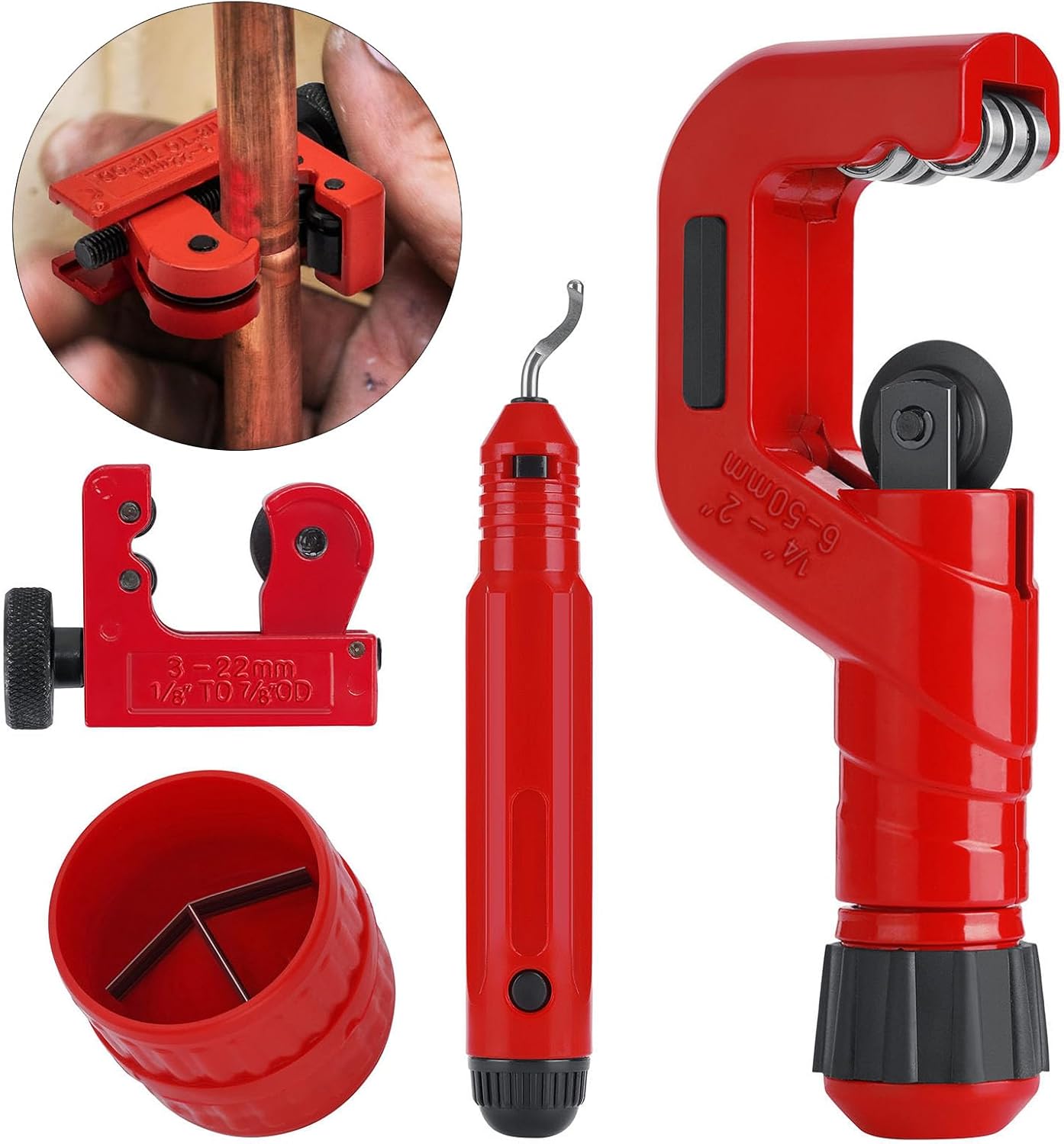 Heavy Duty Tube Cutter Set with Deburring Tool for Steel Copper PVC Pipe 6-50mm 3-22mm Alloy Steel Construction/9
