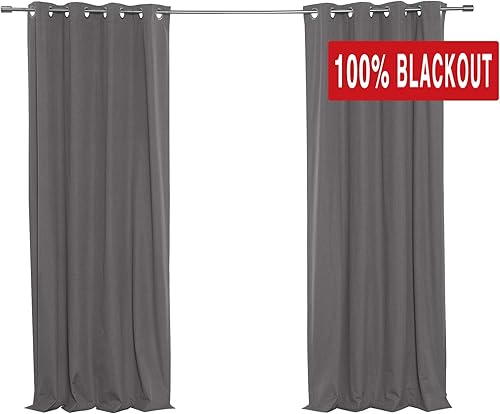 Best Home Fashion ZeroLight - Cortinas opacas térmicas con ojales texturizados, 100 % de lino, color gris oscuro, 52 pulgadas de ancho x 63 pulgadas