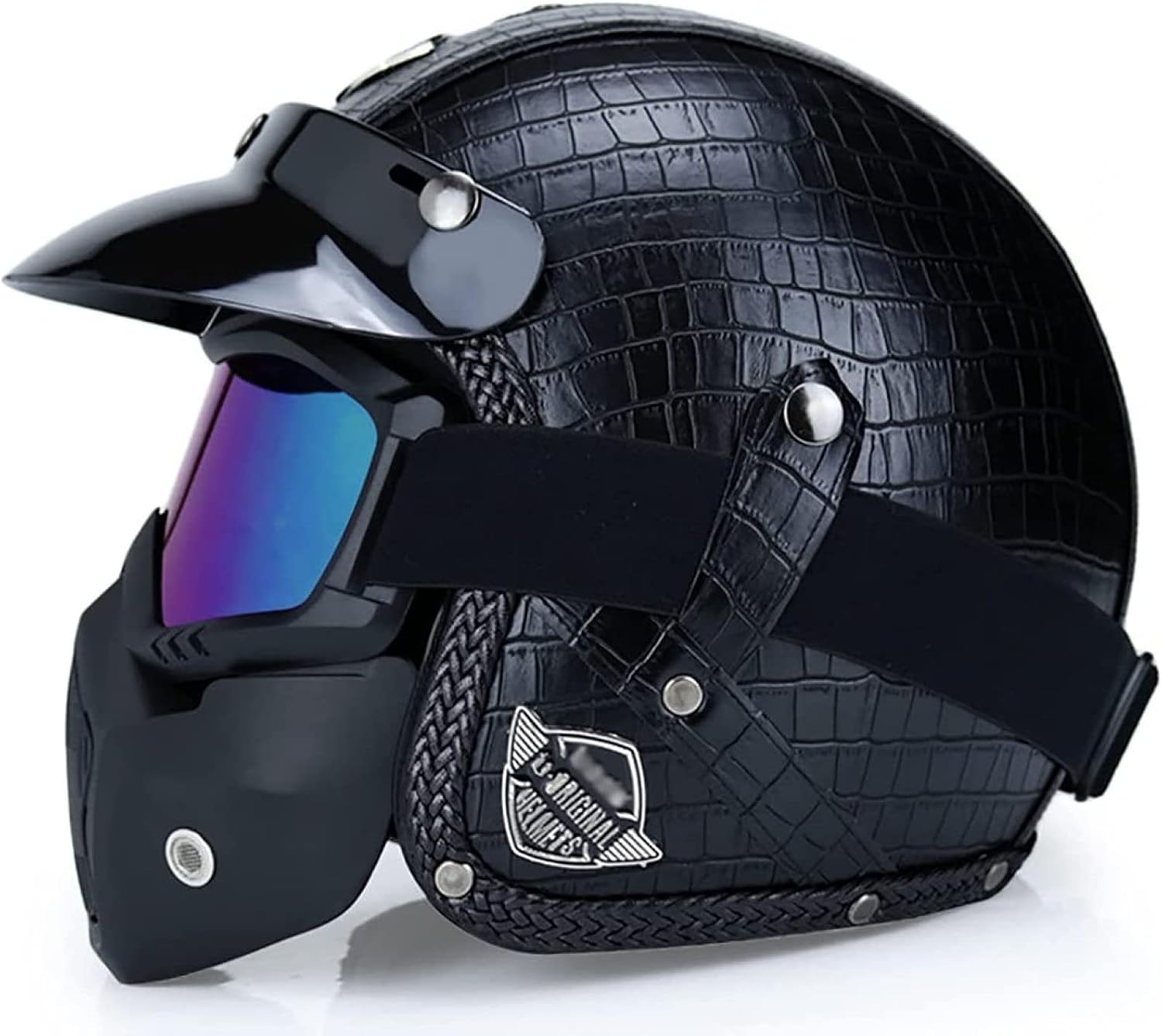 DOT Goedgekeurde Duitse Retro Skull Cap Halve Helm Mannen en Vrouwen Road Riding Baseball Cap Stijl Bromfiets Scooter Jet Helm met Quick Release Riem Cruiser Chopper Helmen 55-61cm