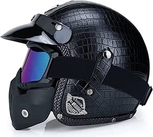 Retro lederen half shell helm voor mannen vrouwen, Duitse stijl motorhelm met bril DOT gecertificeerde vintage motor Jet halve helm voor cruiser scooter bromfiets (Color : G, Size : L=59-60cm