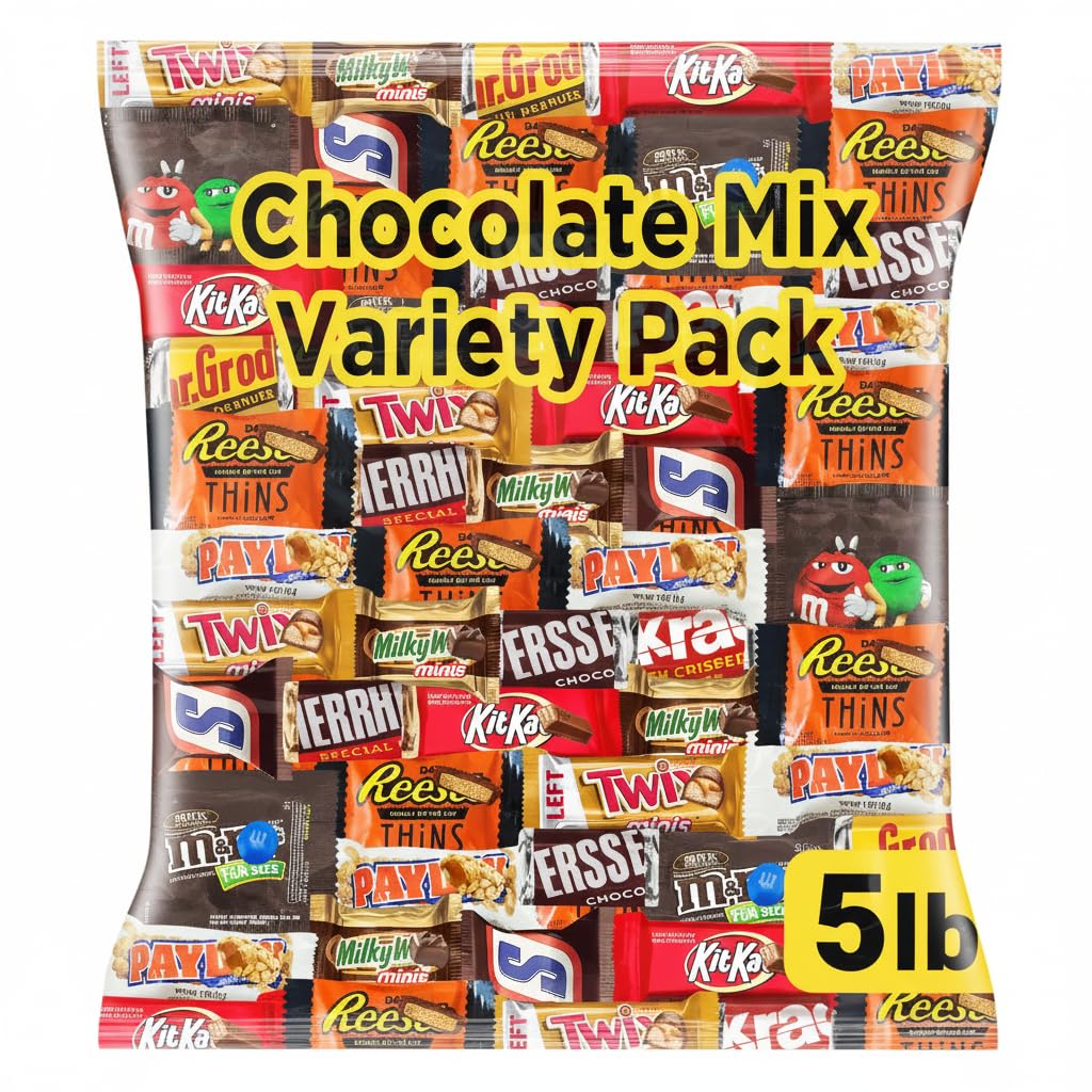 Chocolate Assorted Bulk Candy Variety Pack 5lb - Mini Chocolate Bars  Milk & Dark Chocolate Mix - Individually Wrapped Bulk Candy for Office Snacks  Party Favors and Bags