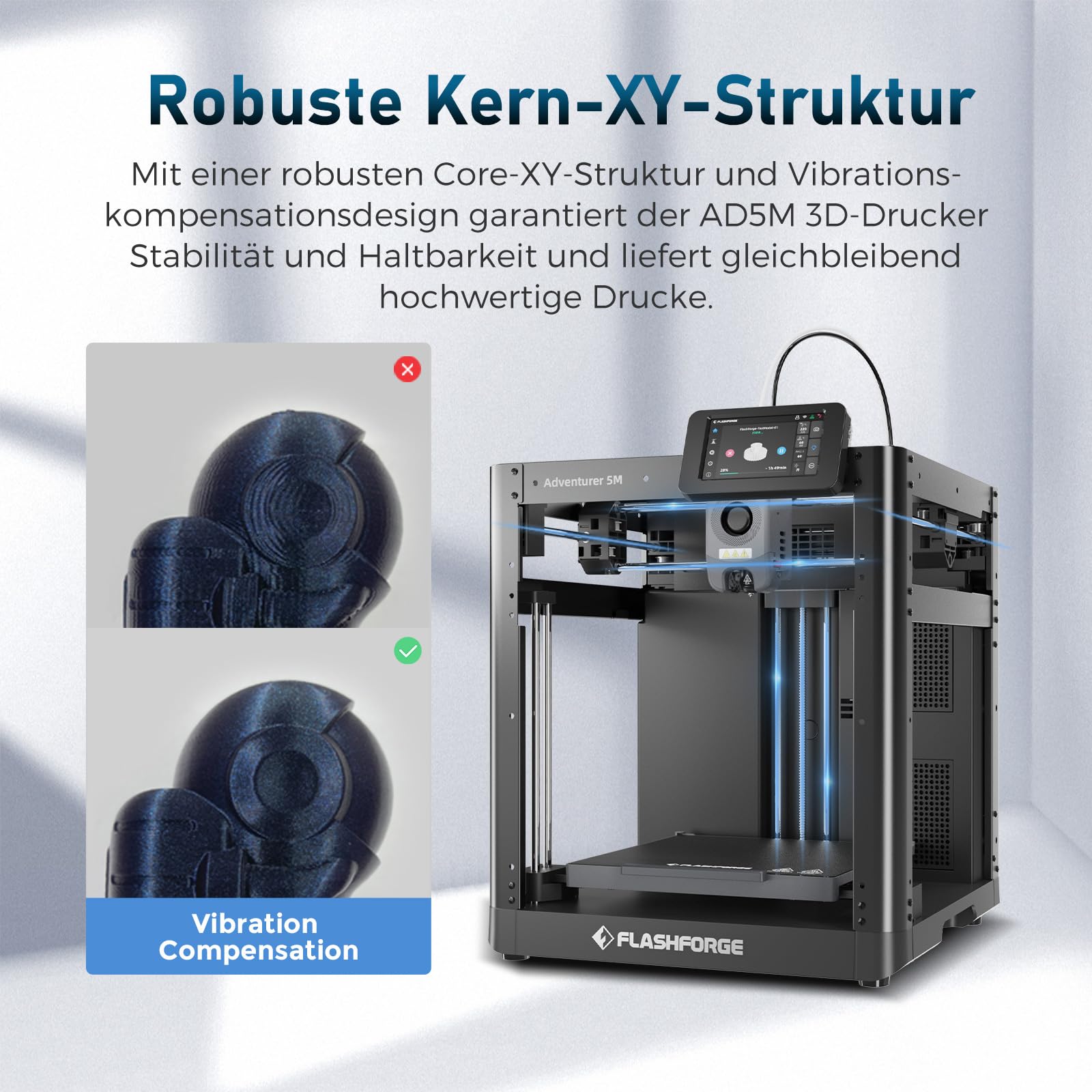 Flashforge Adventurer 5M 600mm/s Hochgeschwindigkeits-3D-Drucker mit Auto-Kalibrierung, Schnellwechseldüse + PEI-Platte – 220x220x220mm Bauraum für Modellbau/Prototyping