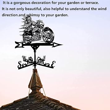 Weather Vane, Cast Iron Wind Vane with Motorcycle Ornament Indicator Professional Measuring Tool Outdoor for Roofs Weathervane Garden Yard Patio Decor Plug-in,Black