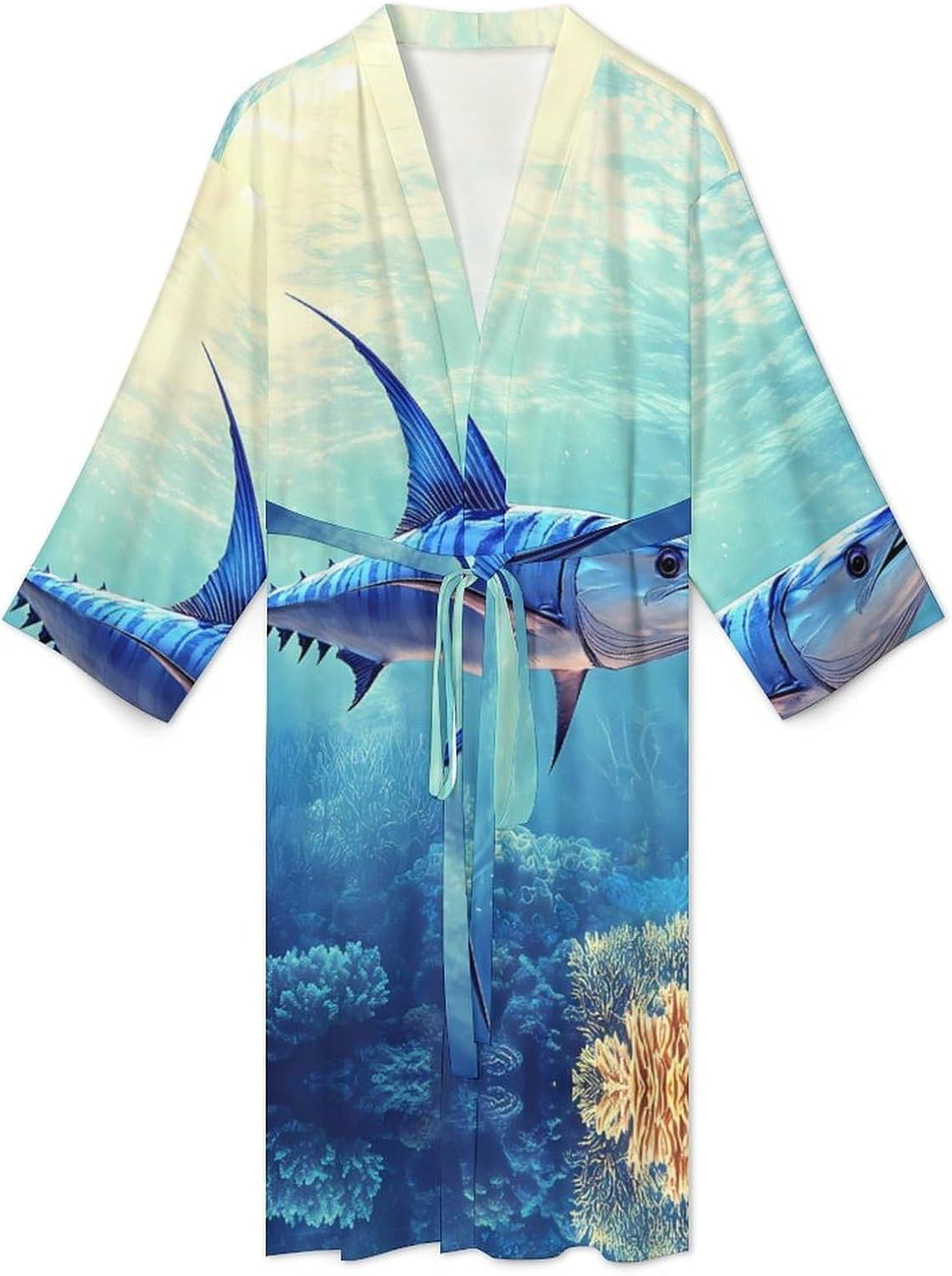Blue Marlin Fish Mens Robe Long Bathrobe for Women Bath Robes Lightweight Soft Printed Sleepwear