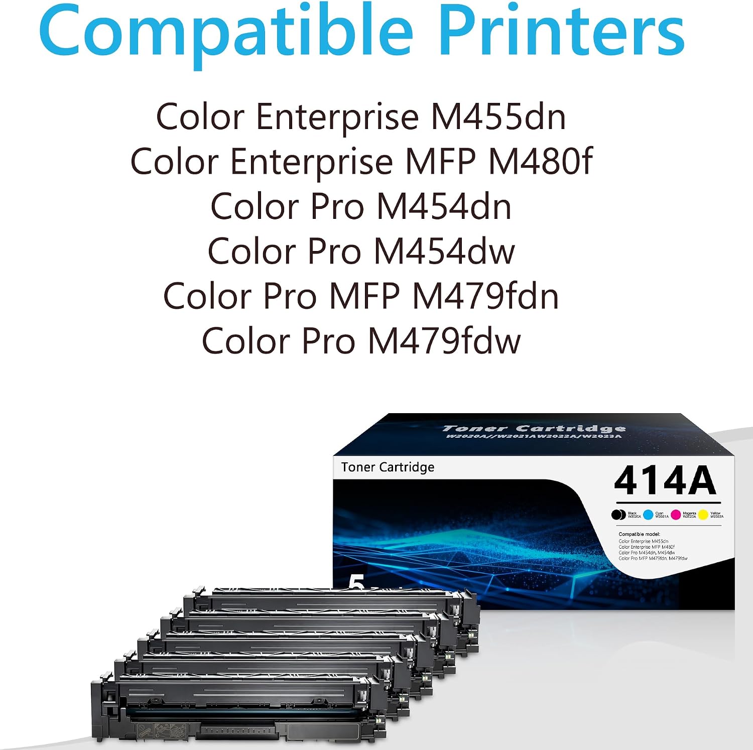 414A Toner Cartridges 5 Pack Replacement for HP 414A Use for Color M455dn MFP M480f Color Pro M454dn M454dw Pro MFP M479fdn M479fdw Printer (2 Black, Cyan, Magenta, Yellow)