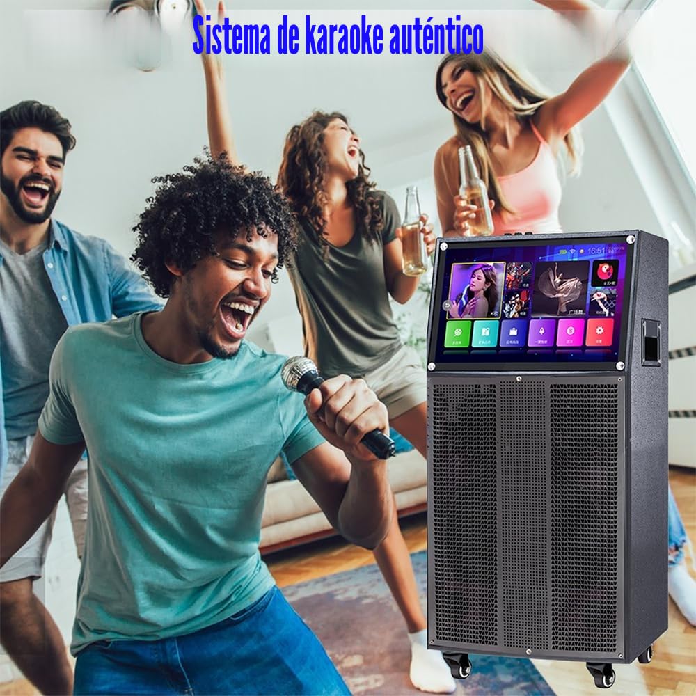 14" Máquina de Karaoke con Pantalla táctil | Sistema de PA portátil con 2 micrófonos inalámbricos | Altavoz WiFi Bluetooth para Fiesta al Aire Libre en casa |Sistema Android 40-400W