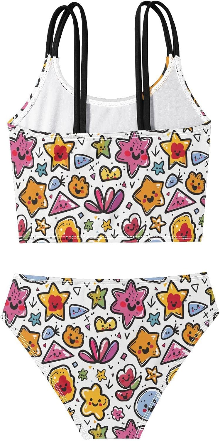 Girls Two Piece Swimsuits Colorful Simple Shape Bikini Set Swimwear Kids Bathing Suit for Girls 5-12 Years