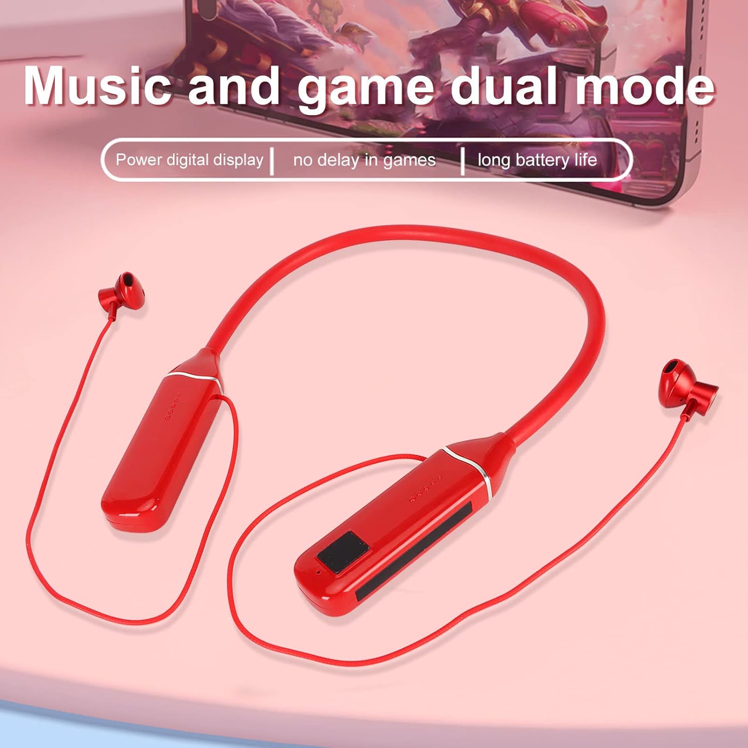 Jectse Neckband Bluetooth Headphones, RGB Backlight, 14mm Drivers, BT 5.3, Red - Image 2