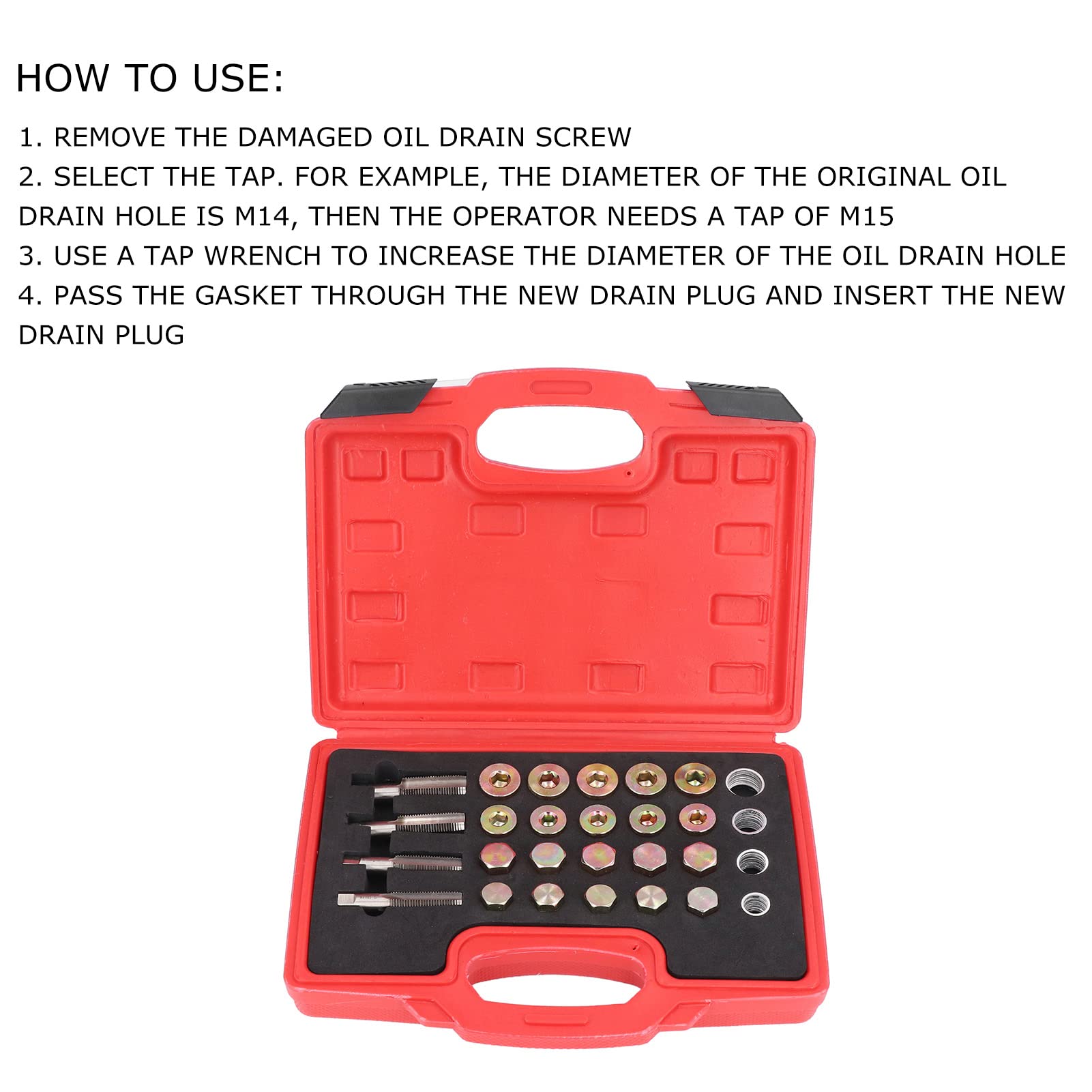 Kit di riparazione filettata per coppa 'olio da 64 pezzi, strumento per la filettatura del tappo di scarico M13, M15, M17 e M20 con 40 rone e 20 tappi, set professionale per la