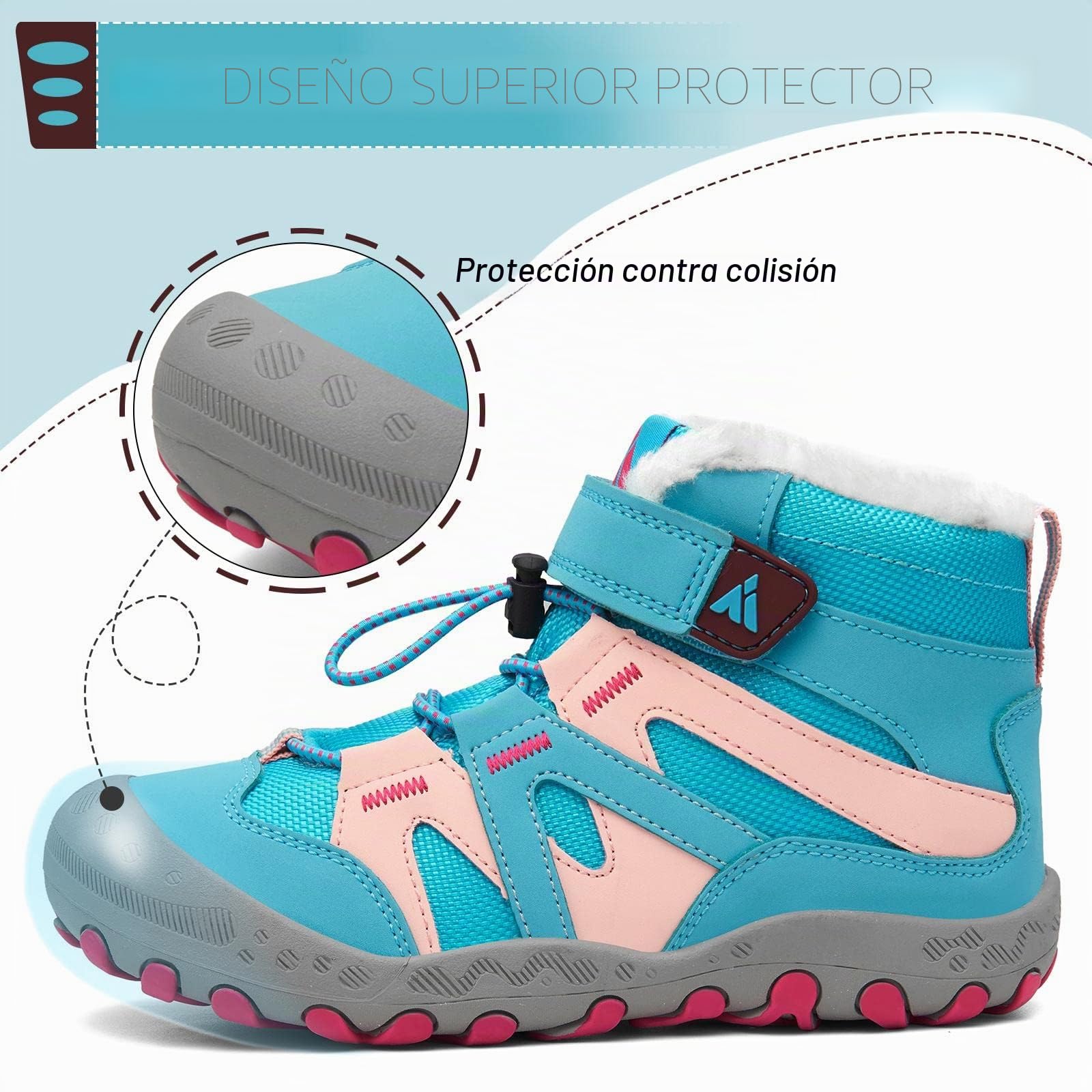 Mishansha Botas de Nieve Niño Botas Antideslizantes, Turquesa 35 | Forro cálido, cierre de autollenado, puntera reforzada, suela con dibujo, colegio, paseos, nieve
