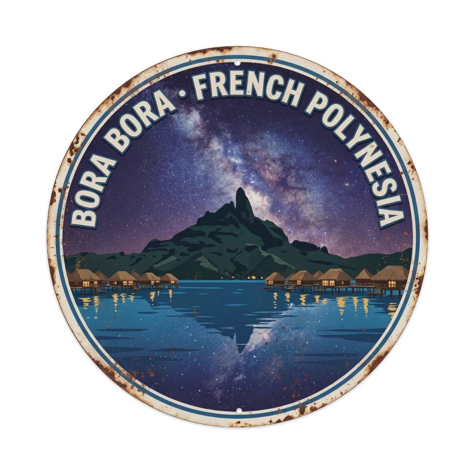Olyhtr 8X8inch Classic Style Borabora Otemanu Starry Night Lagoon Retro Island Metal Tin Sign