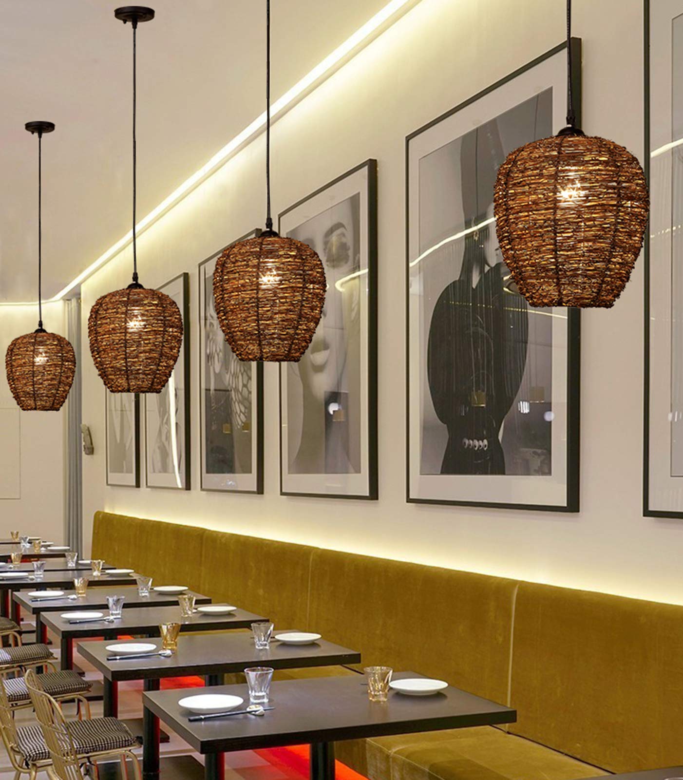 Moderna PENDANTE Rattan SPEDANTE Bamboo Bamboo, BACCHIO di SCHEGNO RURMATO Molto di Lavoro per Il ROUSTRA Industriale Bar Cafe Cafe