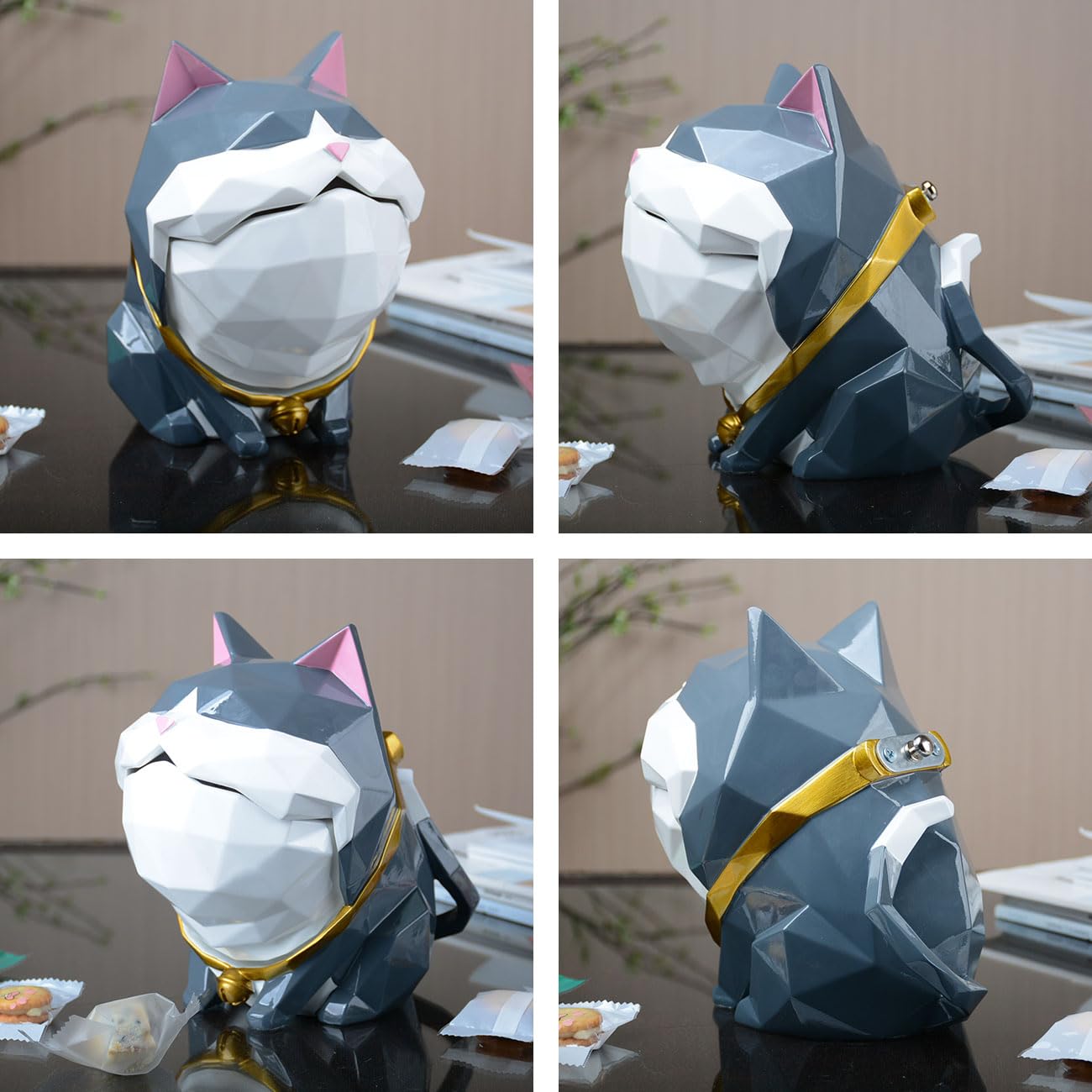 HAUCOZE Fermable Boite Biscuits Bonbons, Chat Statue Figurine Animal Sculpture Moderne Objet Décoratif Maison Cadeau pour Salon Rangement 19cm