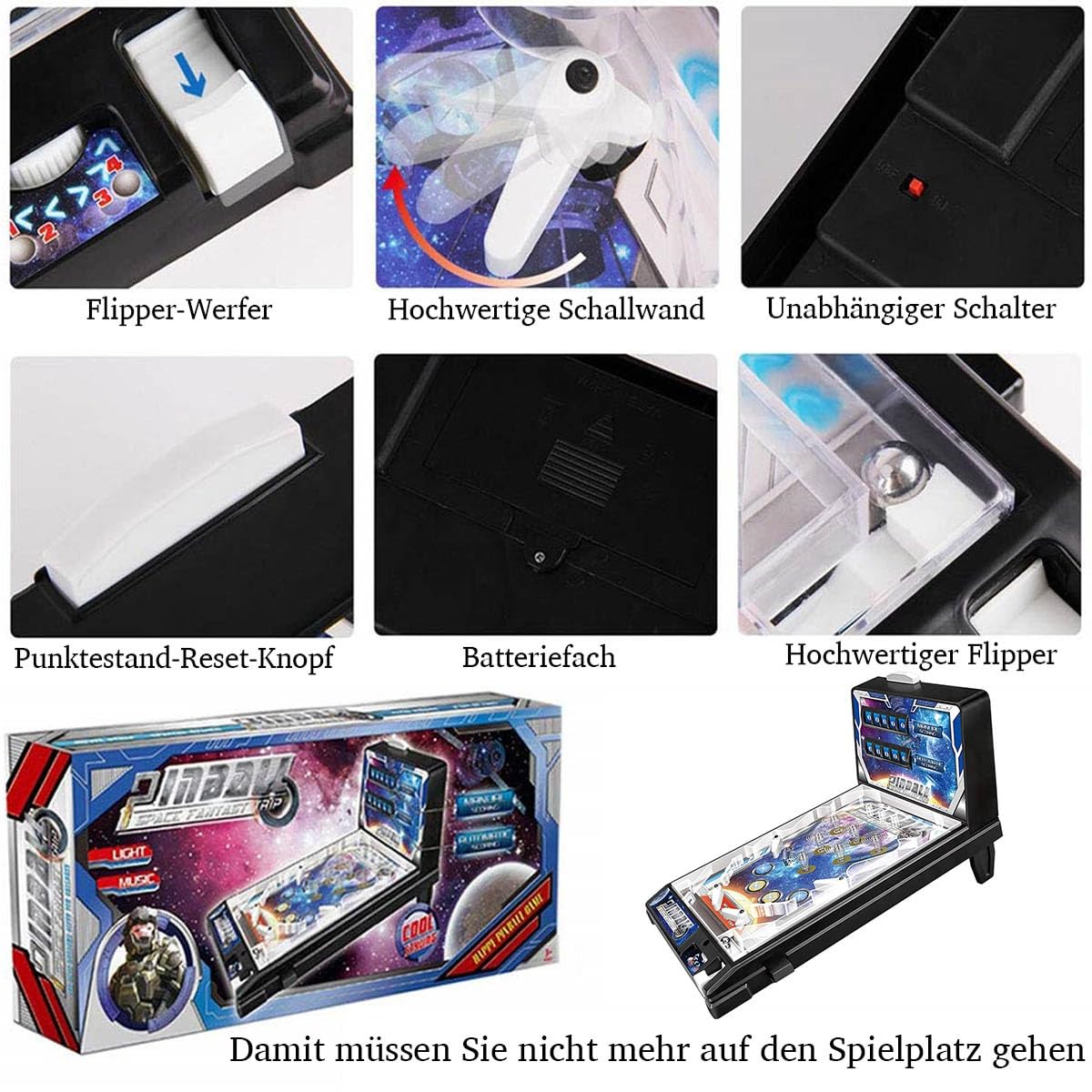 Flipper Électronique de Table Jouet pour Garçons et Filles Âgés 6 + Ans Jeux de Cerveau & Mémoire & Rapidité Flipper Jeu avec Musique 2h45 d’Histoires Incluses