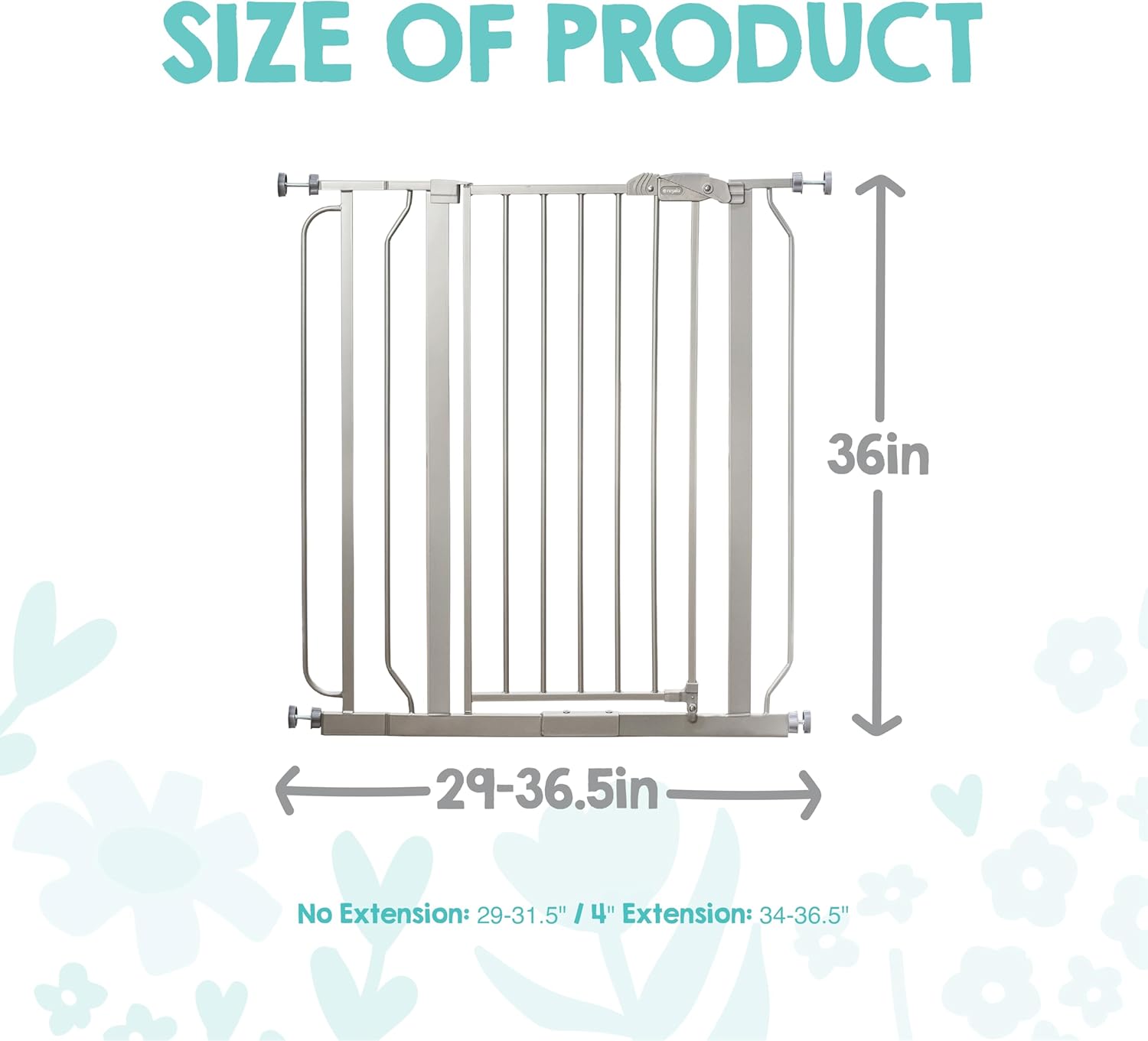 Regalo Safety 36” Extra Tall Baby Gate for Doorways & Bottom of Stairs, Pressure Mounted Baby Gate with Door for Babies, Toddlers & Pets, Tested & Safe, American Designed and Owned, Platinum Platinum 29-36.5"W x 36"H