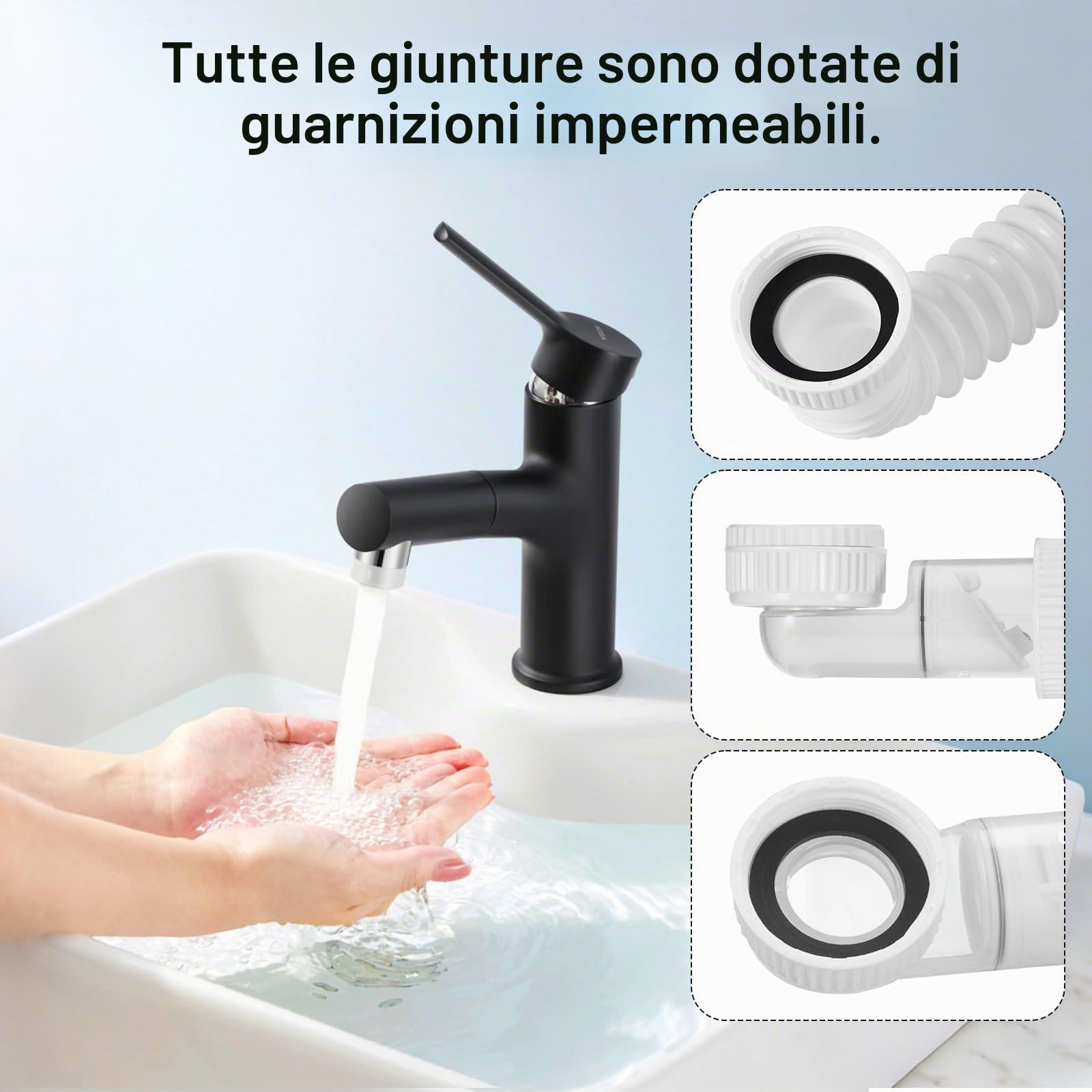 Starvortex Sifone Lavabo Bagno Flessibile, 1 1/4" Sifone Lavello Salvaspazio, Scarico Lavabo Sostituibile, Antiodore Sifone, Tubo Scarico Lavandino Estensibile 320-780mm per Bidet Cucina Bagno, Bianco