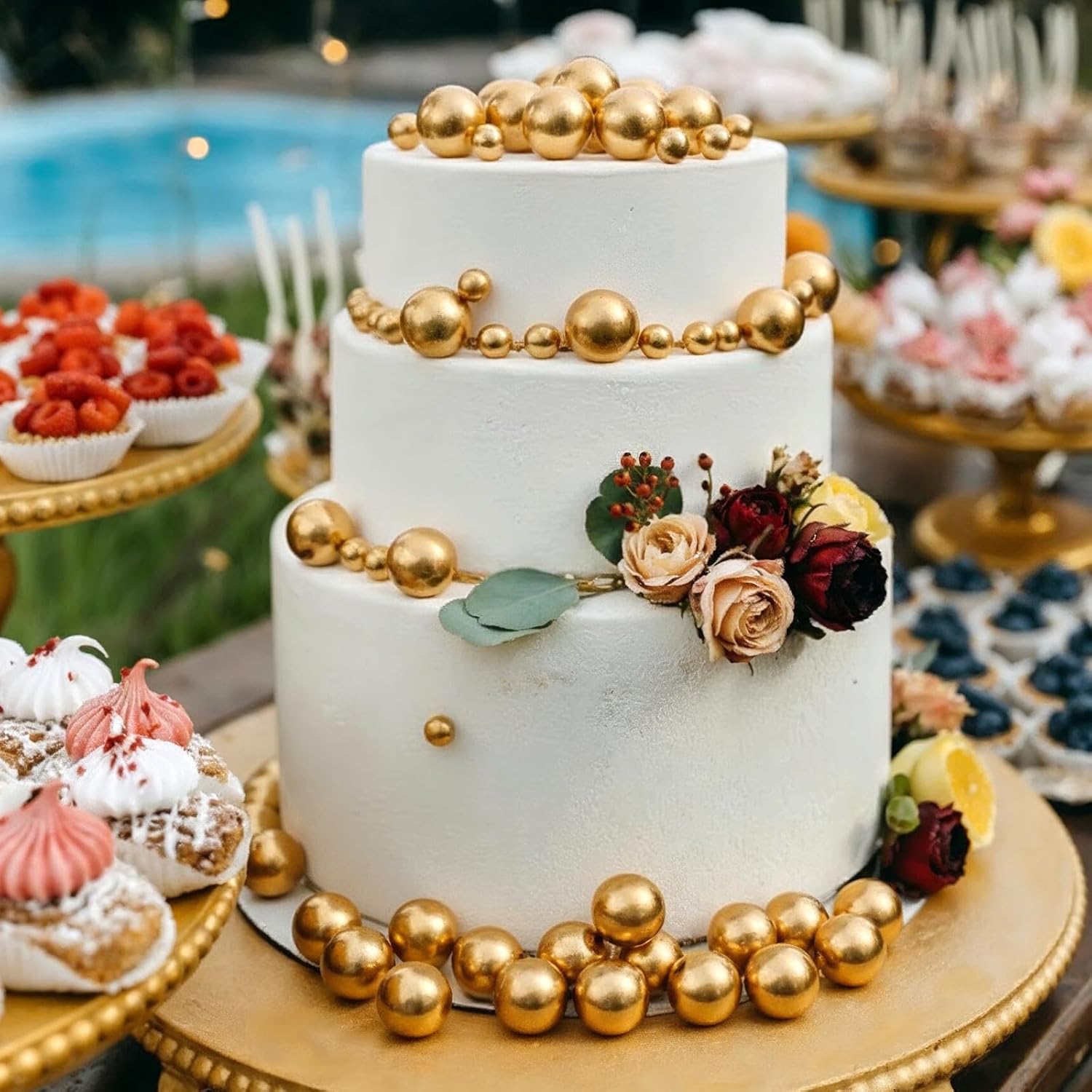 324 Pcs Gold Foam Balls Cake Topper, 5 Sizes Ball Shaped Cake Insert Toppers for Birthday Party, Wedding, Celebration Decoration Supplies