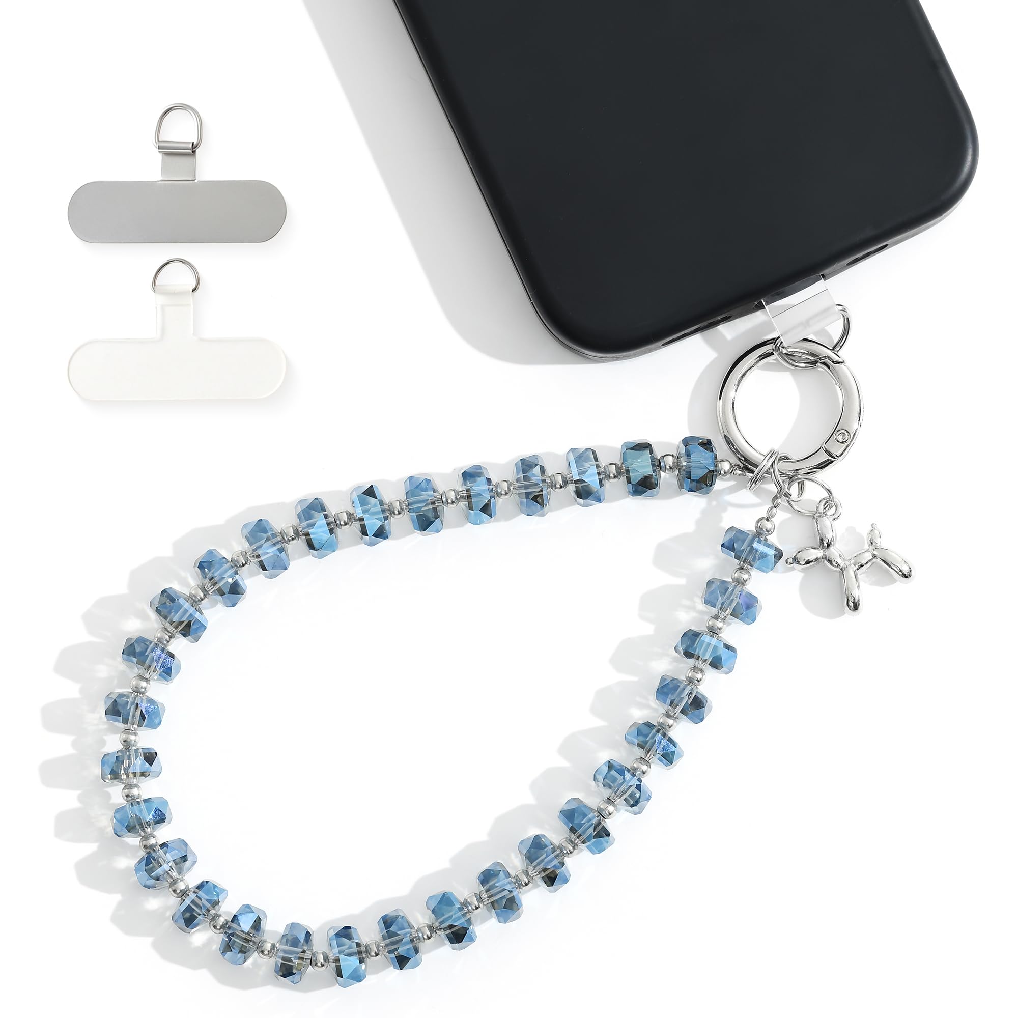 richginker Crystal Phone Wrist Strap Phone Charm Chain Keychain Beaded Cellphone Lanyard with Tether Tab Hands-Free Wristlet Bracelet Wrist Grip Strap
