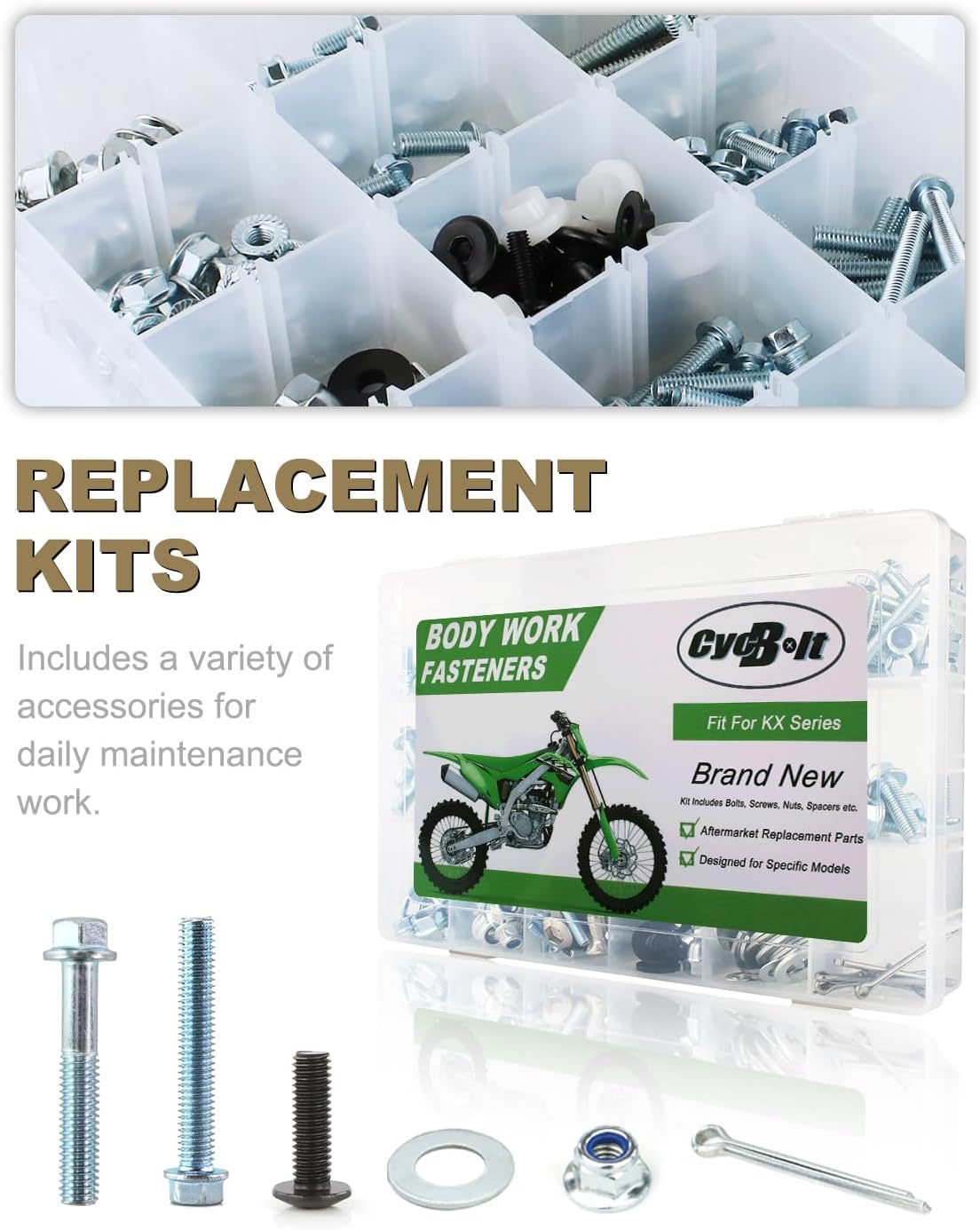 330 PCS Body Work Bolt Kit Fit for KX250 KX250X KX250F KX420 KX125 KX450X KX450F KX500 KX112 KX100 KX65 KX60 KX85 KX80 Body Screw Bolts Off-Road Bike Screws Fasteners Set