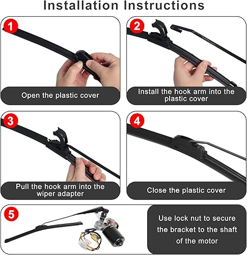 Miniatura 9 de Wadoy - Kit de limpiaparabrisas para UTV de 12 V, compatible con Polaris Ranger RZR 8009001000, motor eléctrico universal UTV de 16 pulgadas con