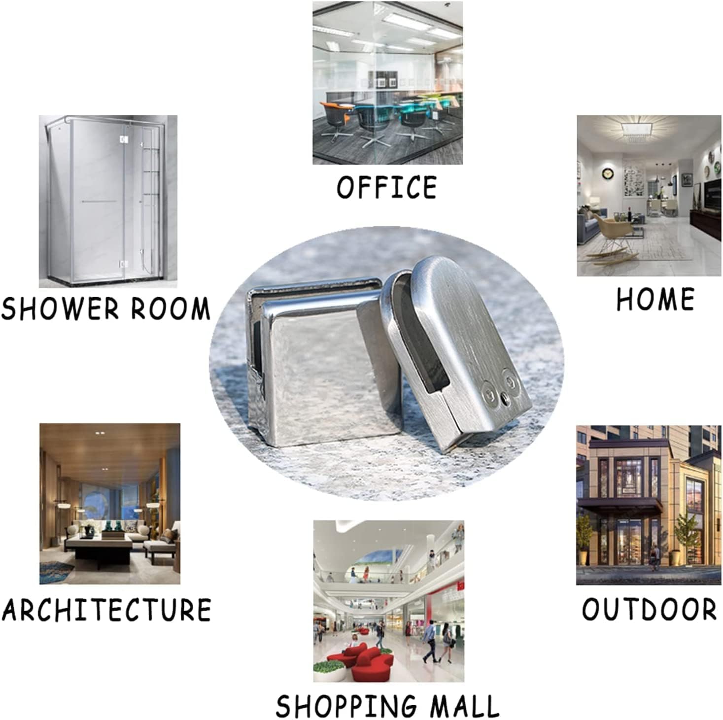 8pcs Glass Clamps Railing Glass Clips D-Shaped Glass Brackets Adjustable Glass Shelf Clamp Frameless Glass Spigot Clamp