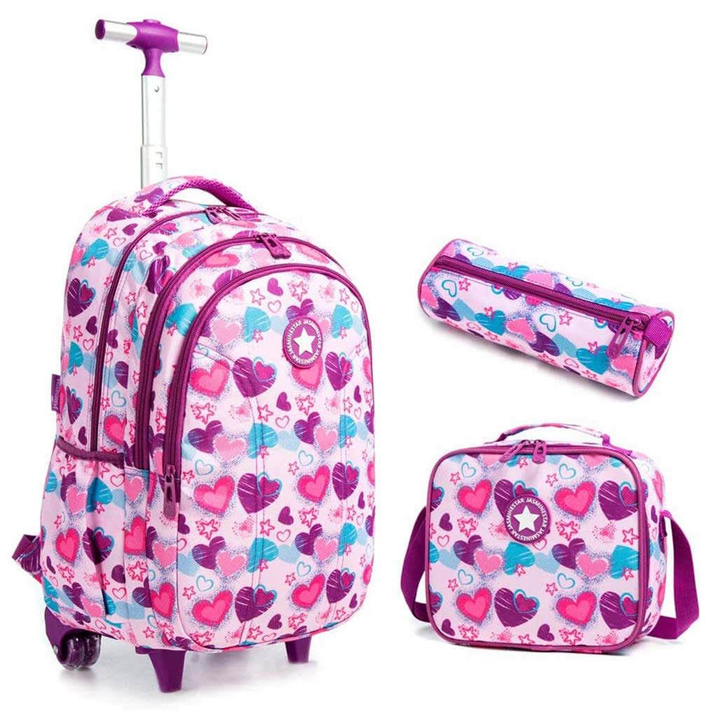 IvyH Mochilas Escolares con Ruedas para Ninos Bolsa Trolley Escalada Gran Capacidad Impermeable Mochilas Infantiles Escuela Primaria 4 Ruedas(Púrpura)