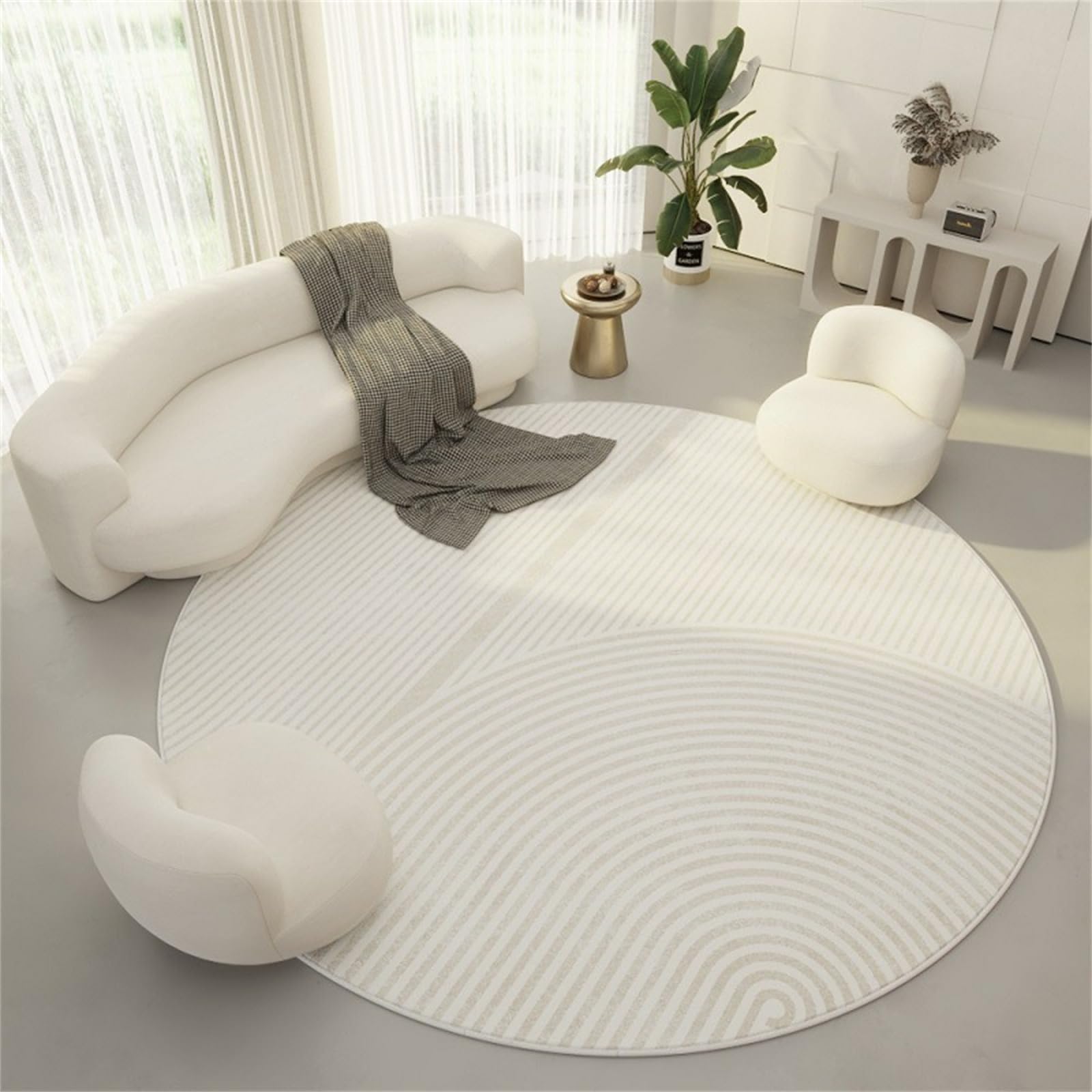 Tapis de salon rond lavable style simple pour sol de chambre doux