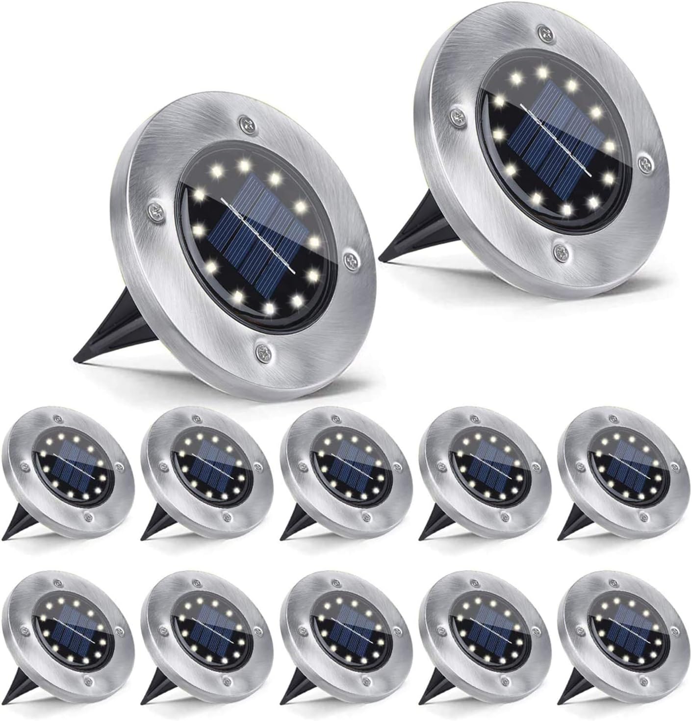 JoyNote Solar Ground Lights 12 Pack, 12 LED Solar Garden Light Outdoor, Disk Lights Waterproof In-Ground Outdoor Landscape Lighting for Patio, Pathway, Lawn Yard(Light Warm White)