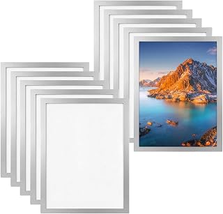 10 Sztuk Magnetyczne Ramki A4, Ramki Informacyjne 32,5×23,8 cm, Samoprzylepne ramki magnetyczne z magnetycznym zamknięciem, do certyfikatów, plakatów i dokumentów (A4, Srebrne)