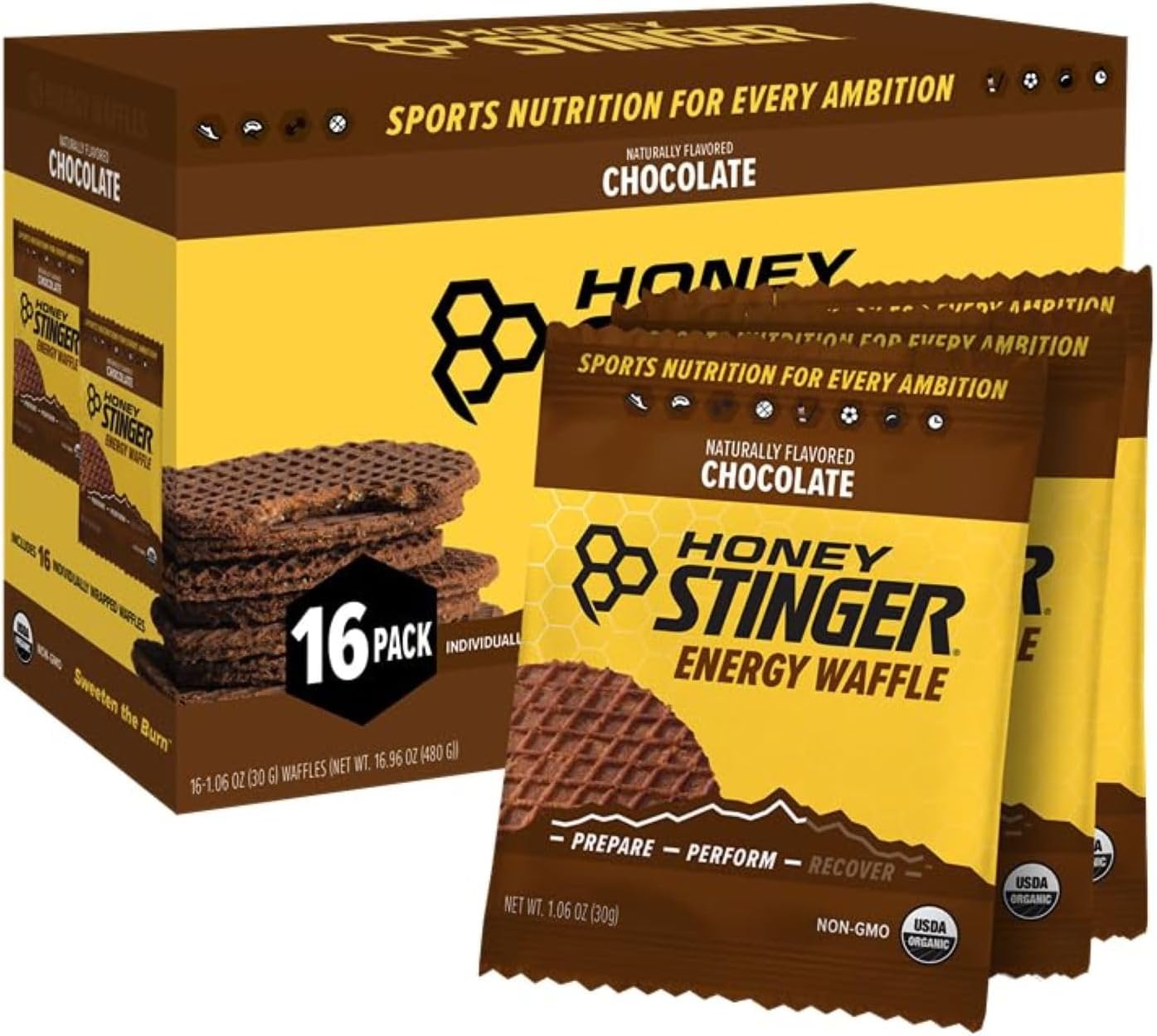 Organic Chocolate Waffle, Energy Stroopwafel for Exercise, Endurance and Performance, Sports Nutrition for Home & Gym, Pre and Post Workout, 16.96 Ounces (Pack of 16)