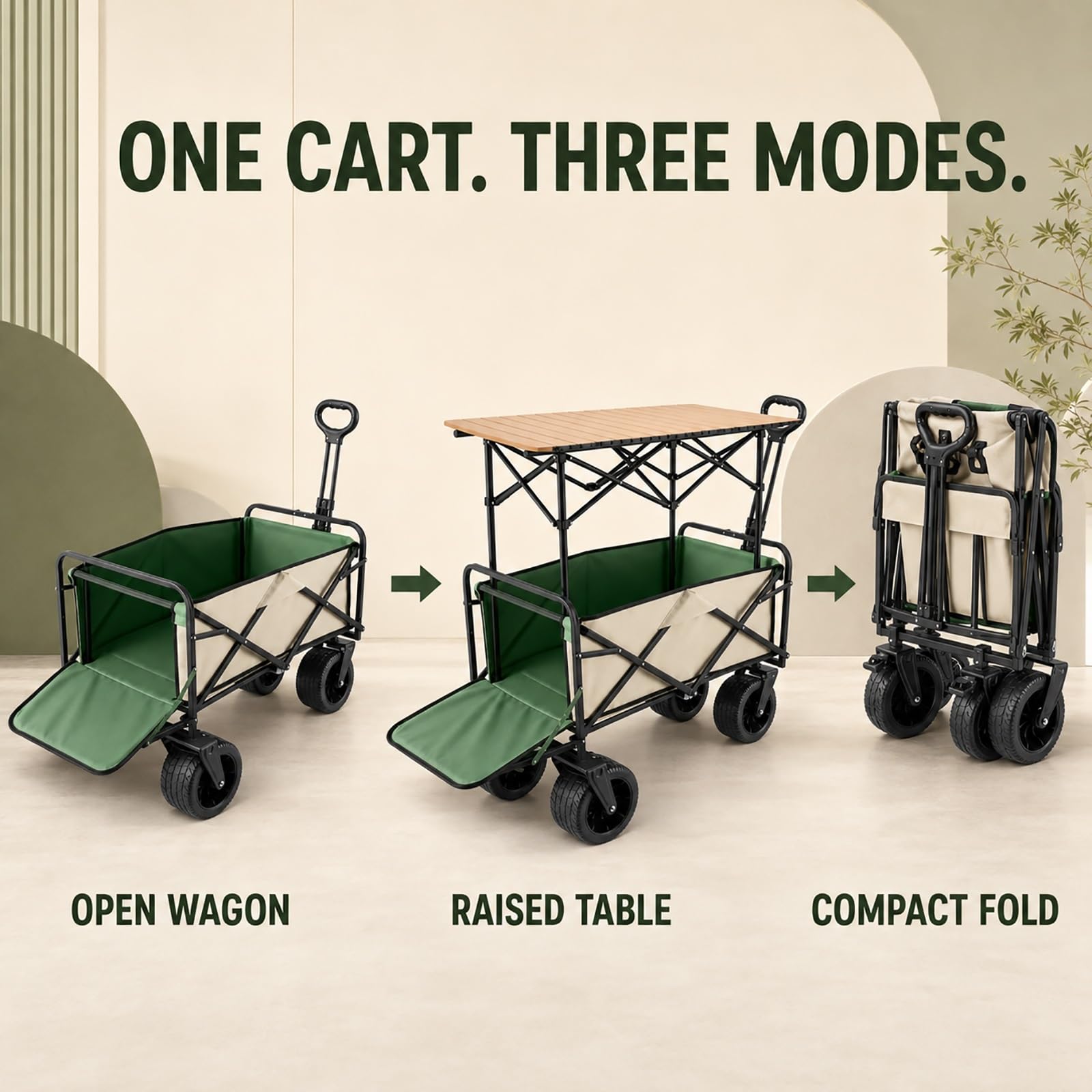 Foldable Utility Wagon with Tabletop Heavy Duty Camping Cart