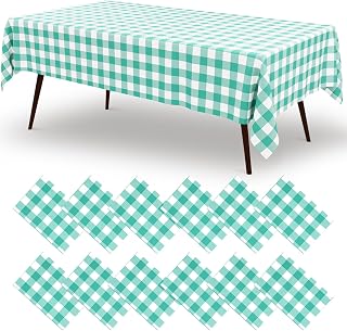 misaya 12 Packs Teal White Buffalo Gingham Plastic Disposable Table Cloth