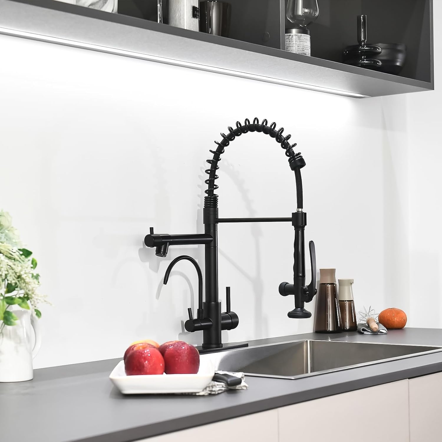 Fapully Commercial Kitchen Faucet with Pull Down Sprayer and Water Filter, Matte Black 3 in 1 Kitchen Faucets with Drinking Water Faucet - Image 8