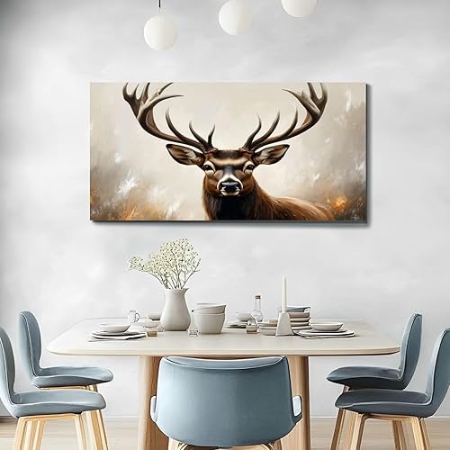 Miniatura 4 de 20"x 40" Canvas Hunter Wall Art Abstract Elk Deer Vintage Animal Painting Antlers Forest Fur Framed Pictures Painting Print Large Wall Art for