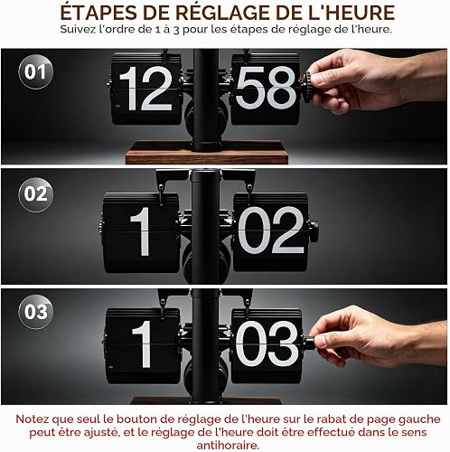 Cyrank Flip Clock Desk, Orologio Digitale retrò Flip Down Orologio Digitale Flip Orologio Meccanico Orologio Flip Orologio a Tubo Girevole Automatico Vintage Scrivania Flip Automatica(Nero A) - 7