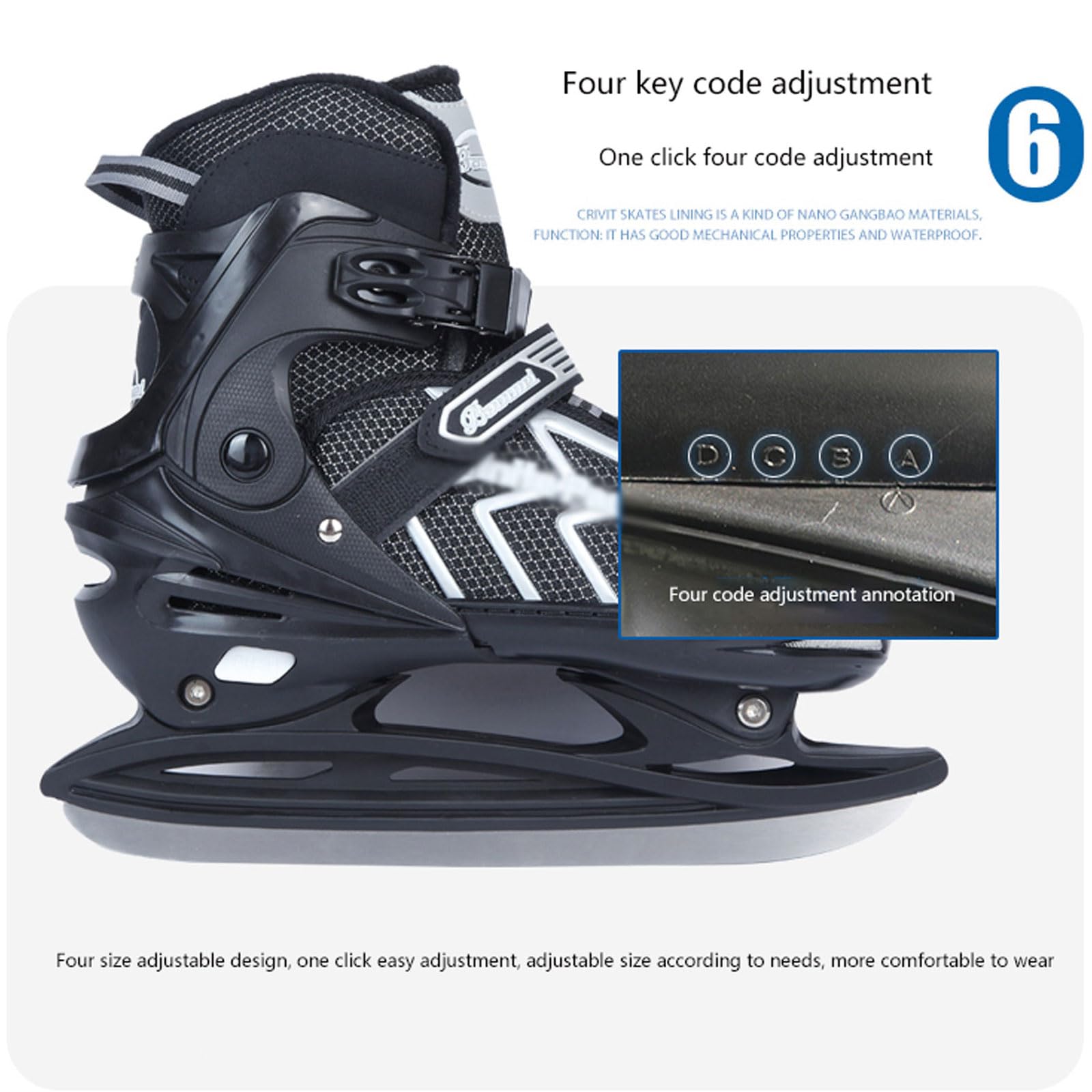 Patins de patinage réglables,Patins à Glace pour jeunes,Patins à Glace Mixte,système de laçage rapide et boucle push-lock,4 tailles réglables,chaleur et confort,pour débutants et avancés jusqu
