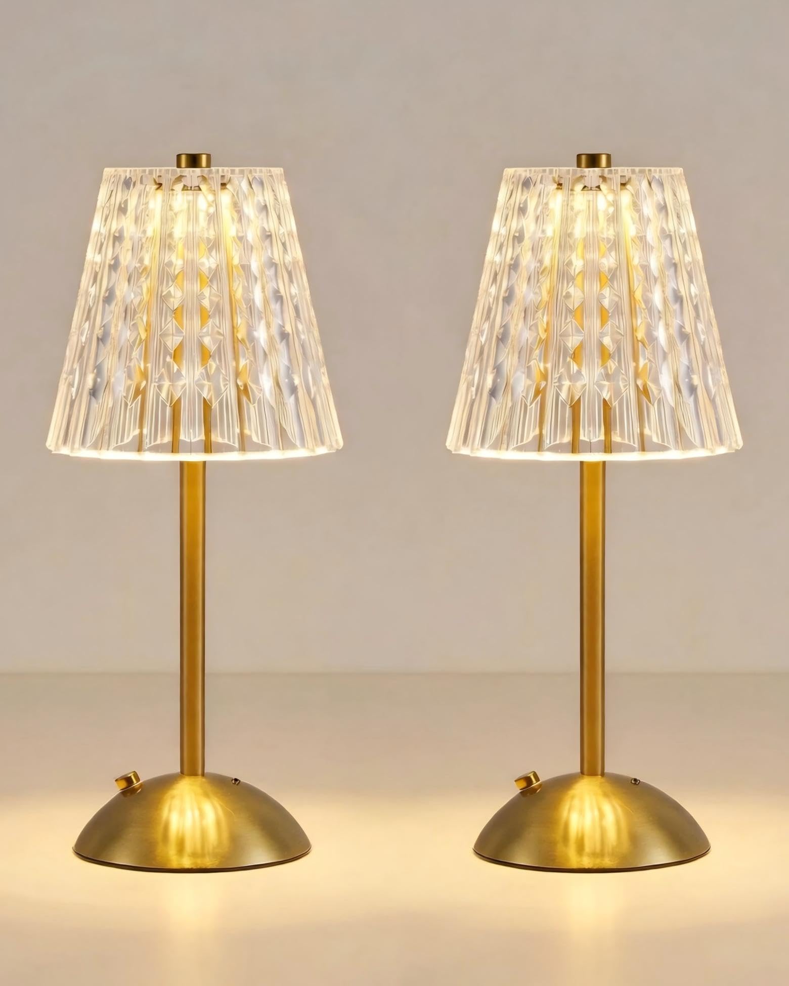 HARPER LIVING Rechargeable Table Lamp Set of 2, LED Desk Lamp Battery Operated, 3 Colours & Dimmable, Cordless Touch Lamps Bedside Reading Light for Bedroom Living Room Bar Restaurant, Gold