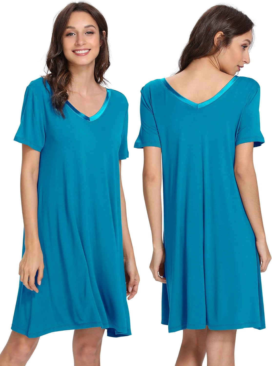 WiWi Viscose Bamboo Nightgowns for Women Short Sleeve Sleepwear Super Soft Sleep Shirt Cooling Plus Size Loungewear S-4X