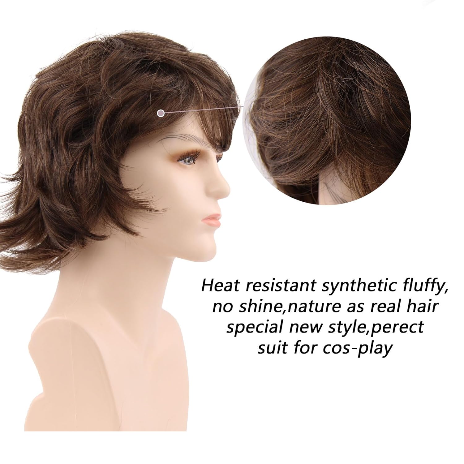 Short Brown Wigs for Men，Wavy Heat Resistant Fluffy Synthetic Hair Wig Halloween Cosplay Wigs (Short-Light-Brown) - Image 3